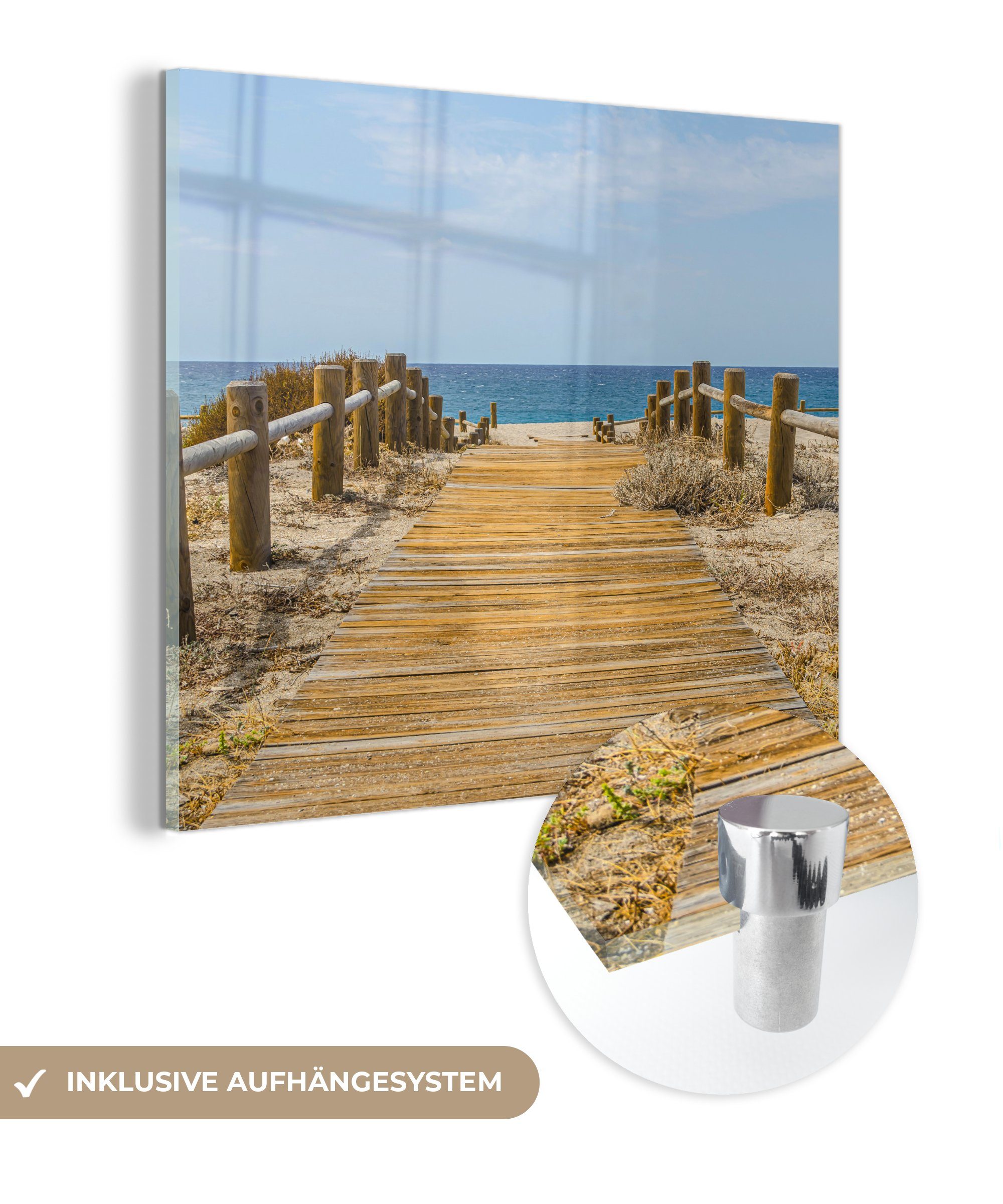 - Wandbild Foto Wanddekoration (1 Glas - auf Glasbilder Strand - Acrylglasbild MuchoWow Glas - auf Weg, St), Meer - Bilder