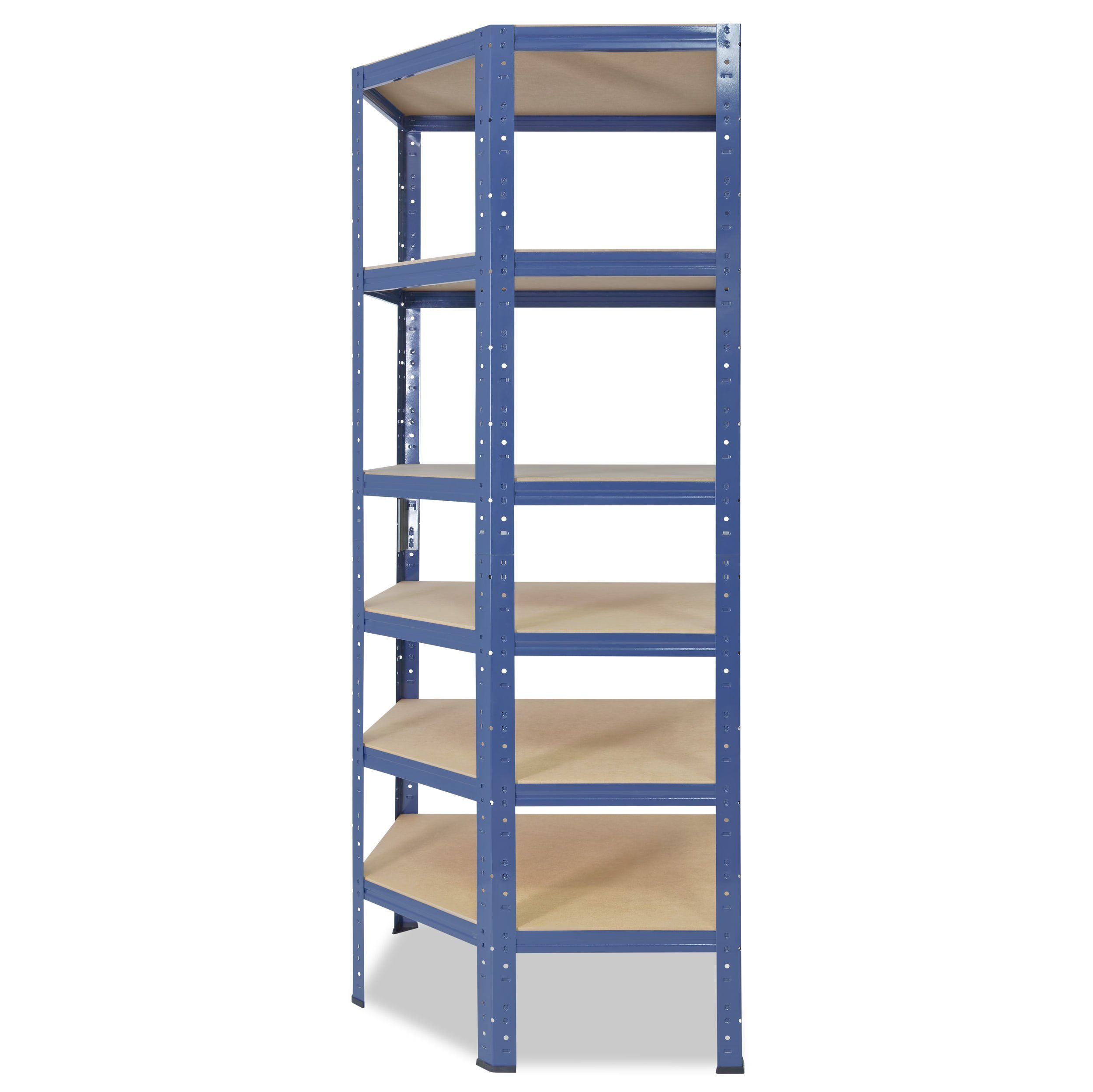 shelfplaza Eckregal HOME, 180x70x45cm Garagen stehend Schwerlastregal Eckregal Tragkraft Regal Böden, mit Shelf Ecke, blau, Keller Metall Eckregal 6 Steckregal 145kg Corner verzinkt