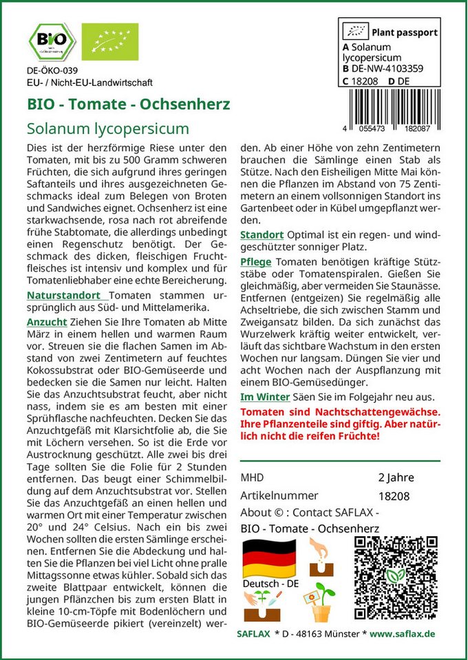 Thumbnail - SAFLAX Gemüsesamen SAFLAX - Samen - BIO - Tomate - Ochsenherz