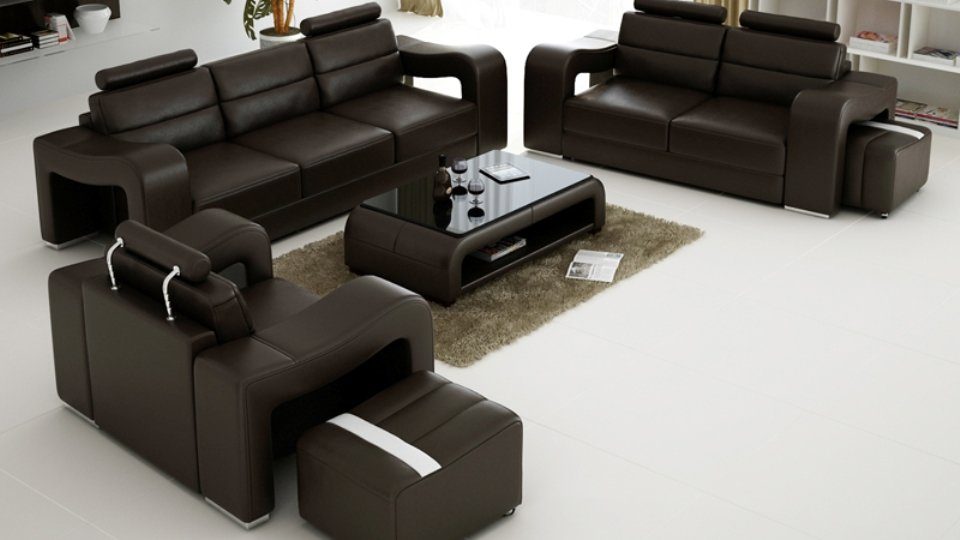 JVmoebel Sofa Ledersofa Couch Wohnlandschaft Sitzer Sofa, Europe in Modern 3+2+1 Made