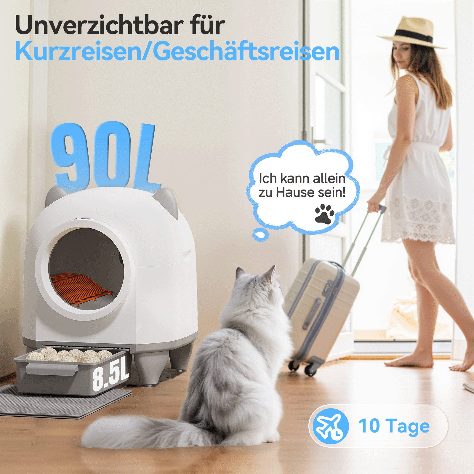 Furnicopia Katzentoilette XXXL Große Katzenklo selbstreinigend, Geruchsneutralisierung-System, Komfort für Ihre Katze, ideal für Mehrkatzenhaushalte