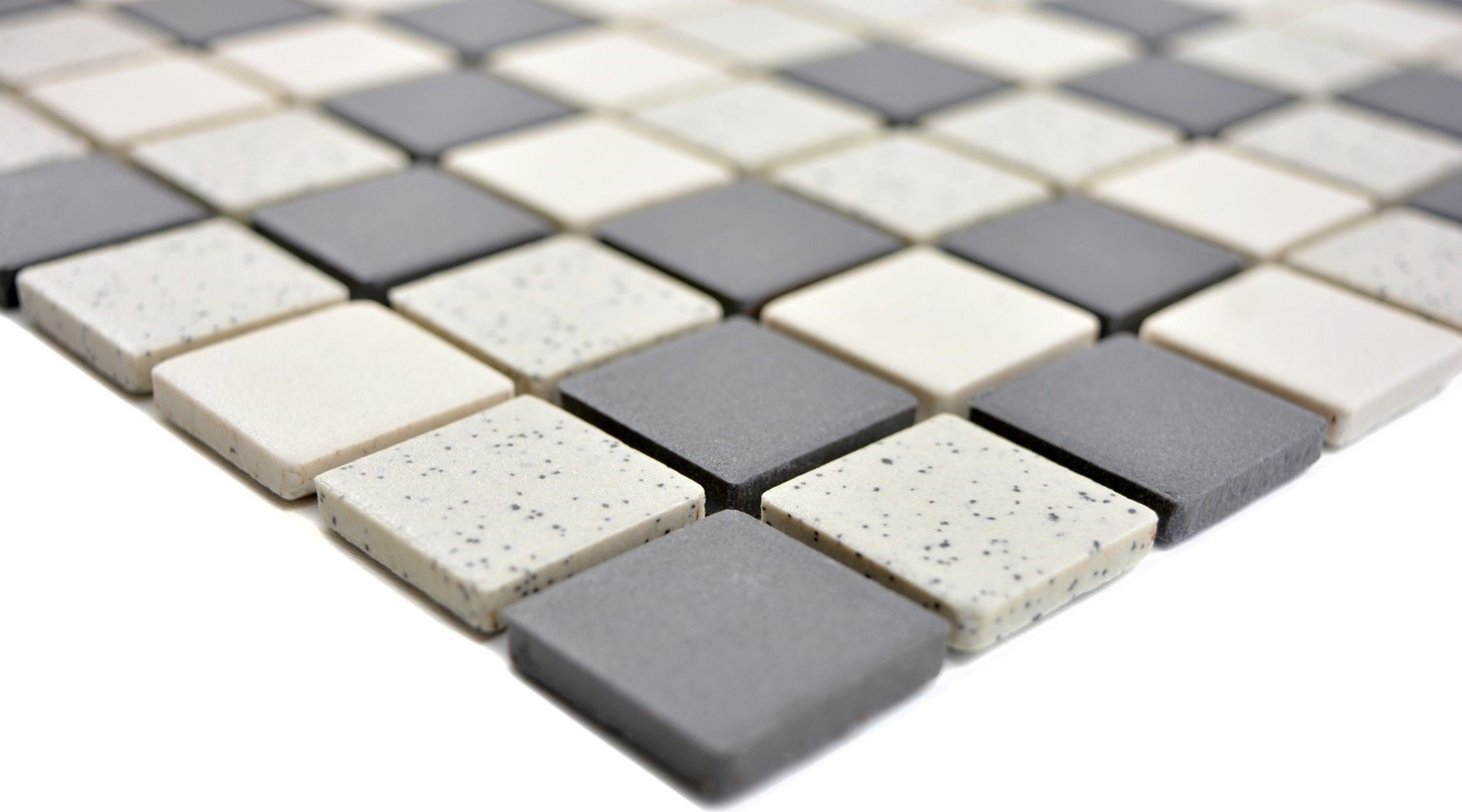 Keramik Boden schwarz Küche unglasiert Mosaikfliesen soft gesprenkelt Mosaik beige Mosani