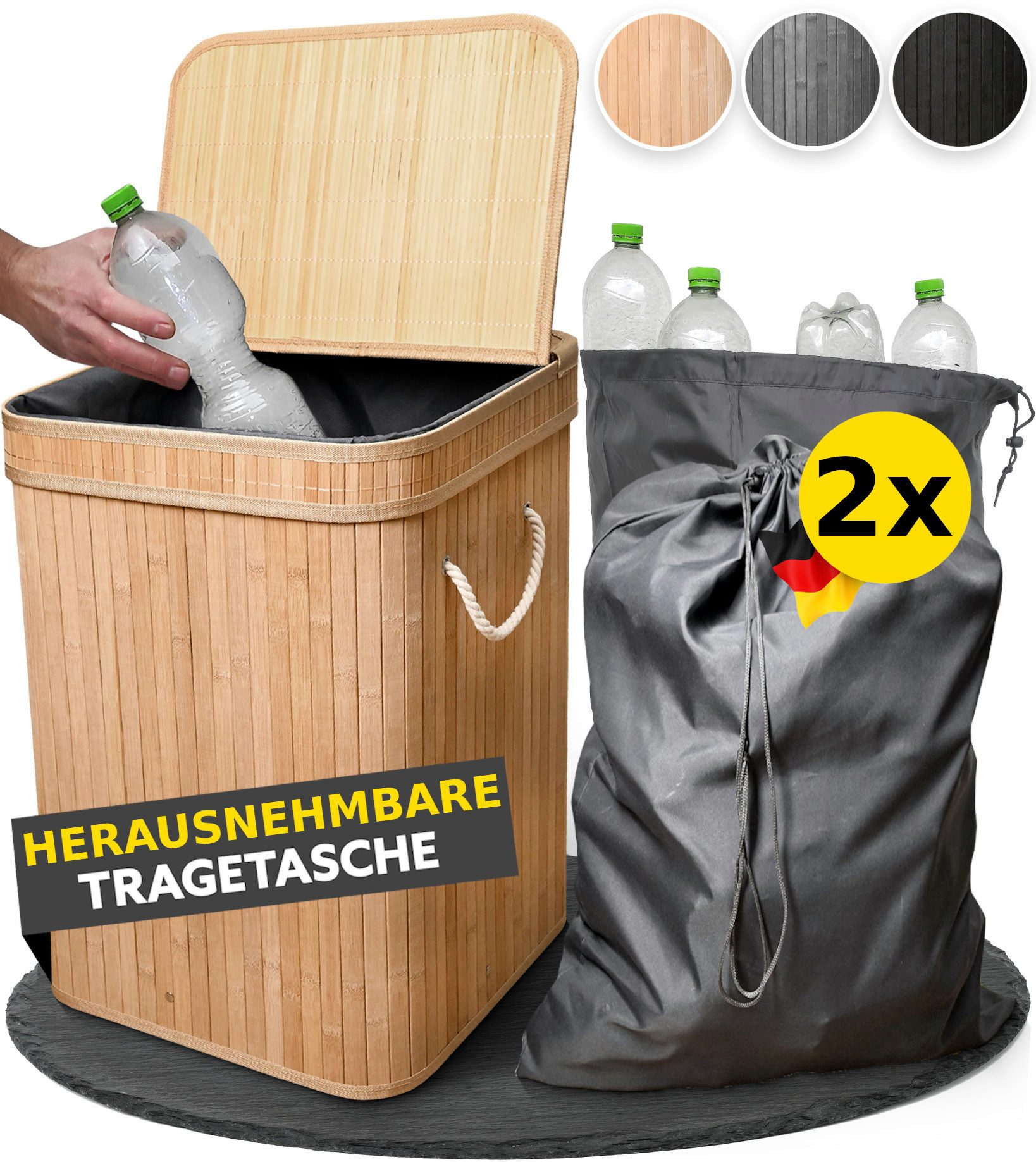 HANDFILL Flaschensammler Wäschekorb Bambus 90L mit günstig online kaufen