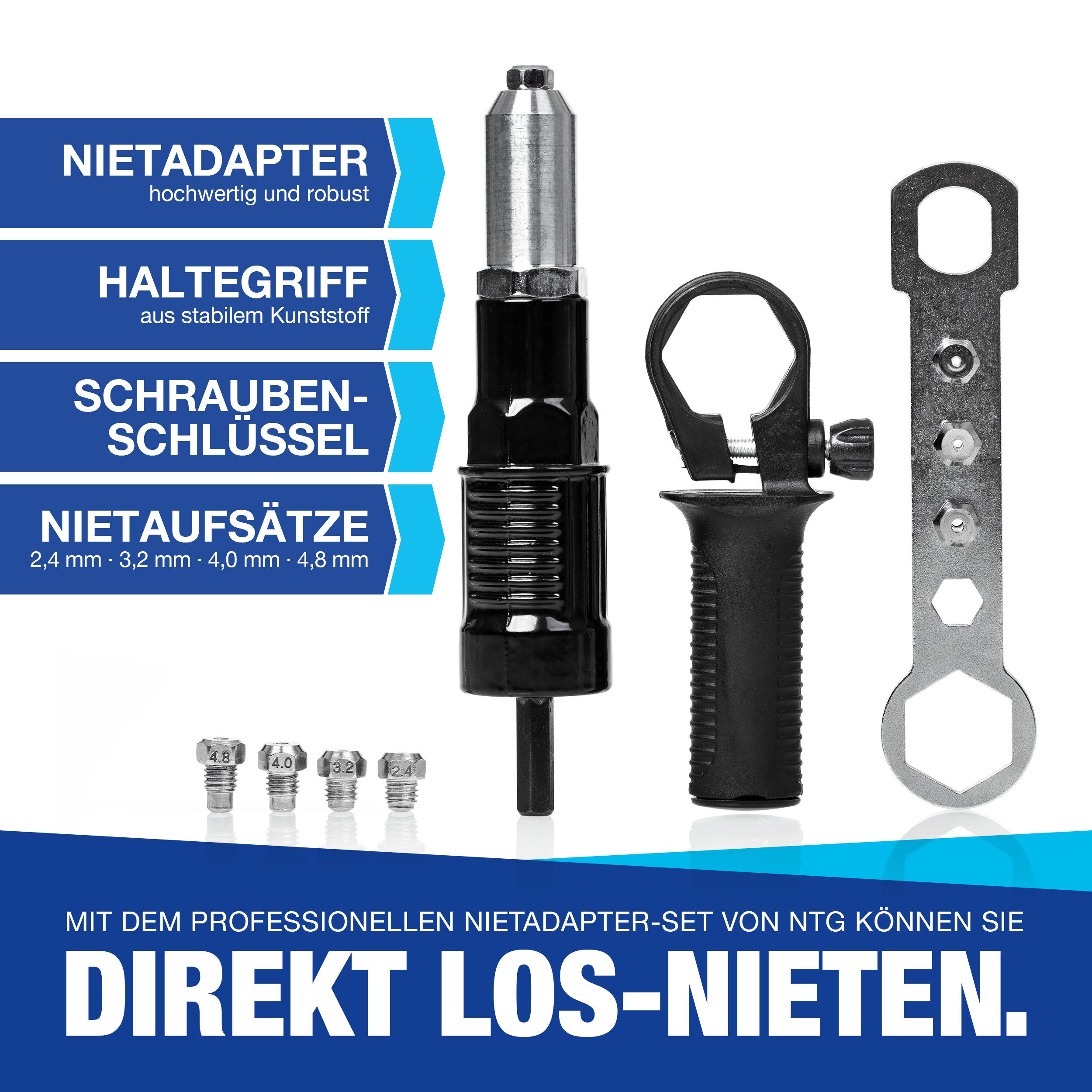 NTG Nutzfahrzeug Technik GmbH Niete Nietaufsatz für Akkuschrauber & Bohrmaschinen Nietenzangen