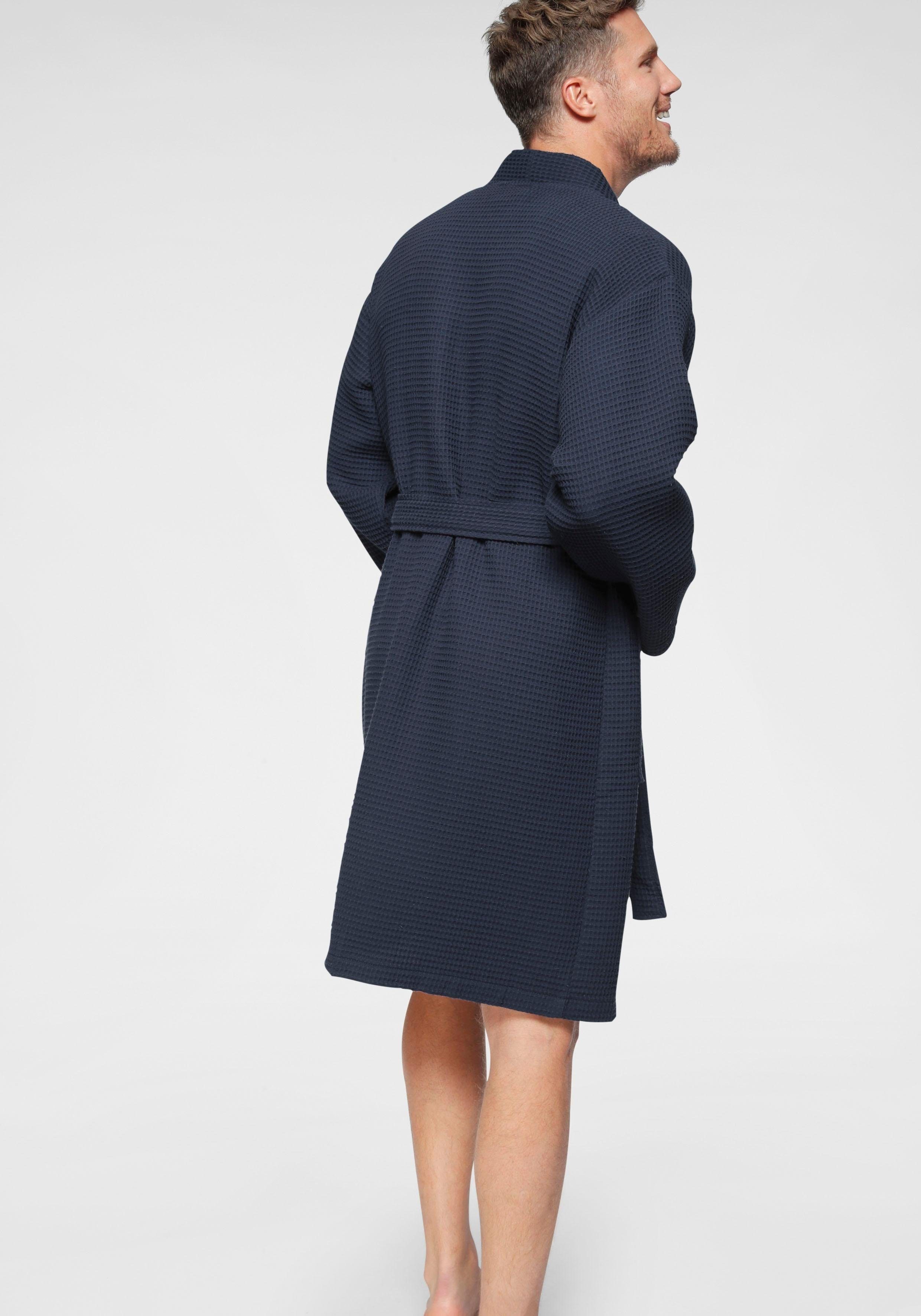 my home Unisex-Bademantel Nora, ideal für Sauna & Spa, Hotelbademantel, Morgenmantel, Kurzform, Waffelpiqué, Kimono-Kragen, Gürtel, Damen & Herren, Kimono-Kragen, Waffelpiqué, Baumwolle, Reisebademantel