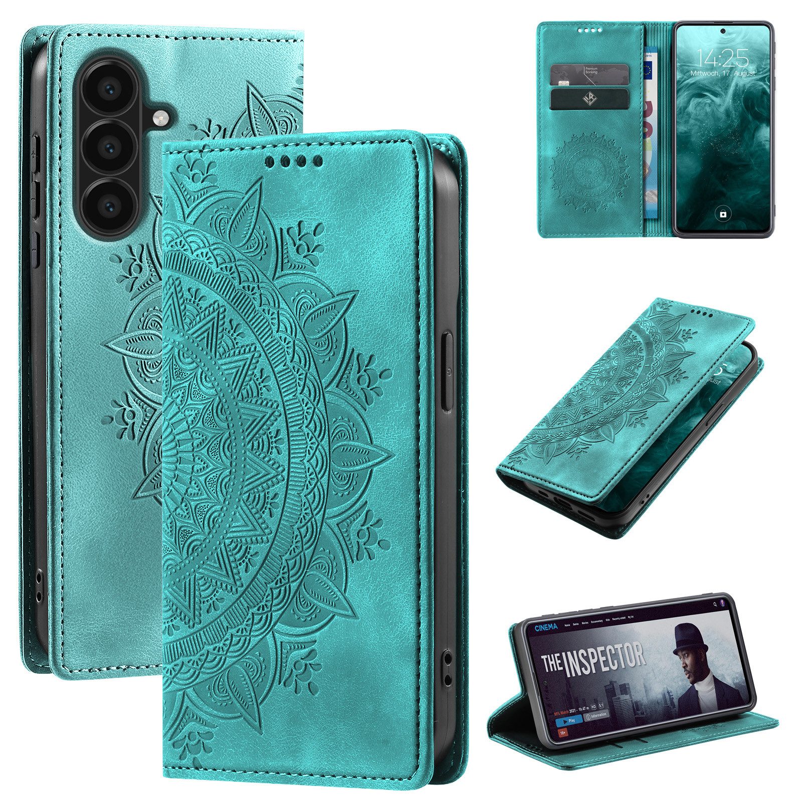 Tec-Expert Handyhülle Mandala Hülle Cover für Samsung Galaxy A56 5G 6.7 Zoll, 6.7", Klapphülle Case Tasche mit Kartenfächern und RFID Schutz