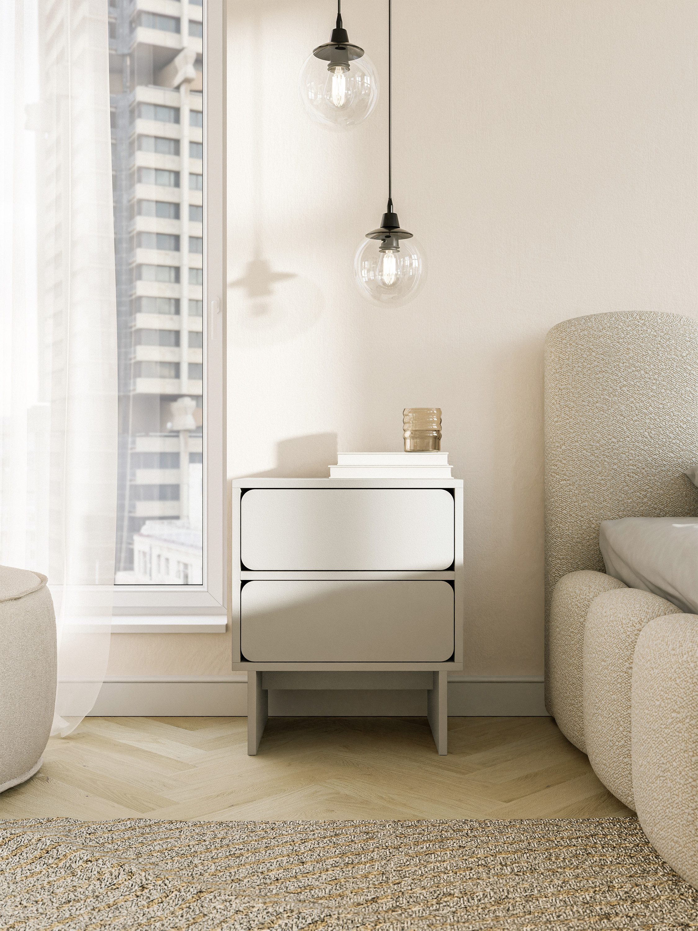 Selsey Nachttisch WUWU, mit 2 Schubladen, Greige, 50 cm günstig online kaufen