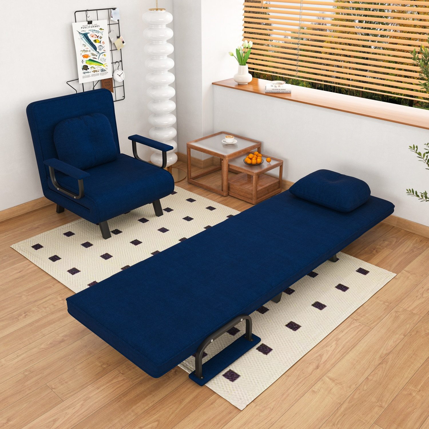 ANYSUN Relaxsessel verstellbare Rückenlehne, Chenille-Bezug, klappbarer Schlafsessel, 180° Liegeposition, 185 × 60 cm Liegefläche, ideal für kleine Räume