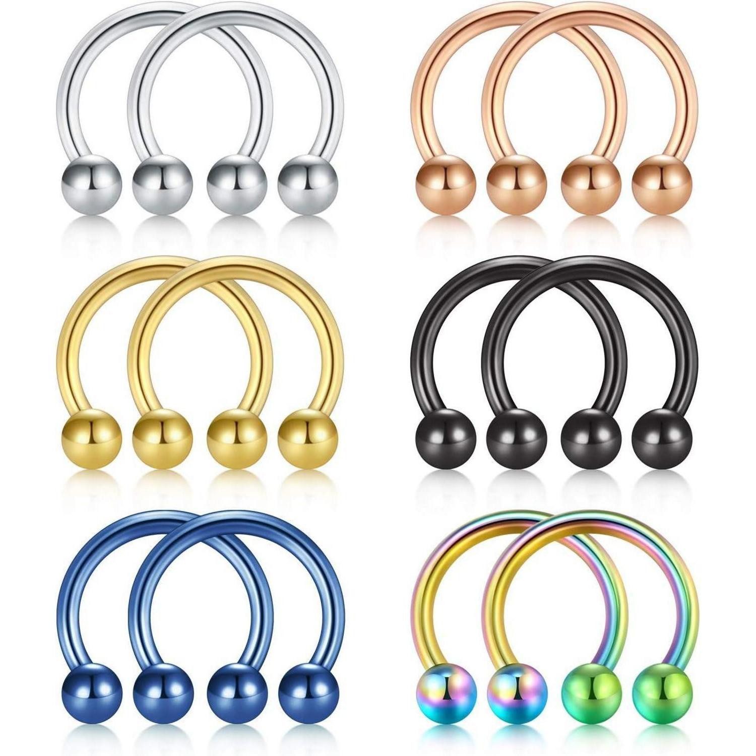 Nasenpiercing Nasenring Hufeisen Septum 16G Chirurgenstahl Silber 12stk 6mm set2