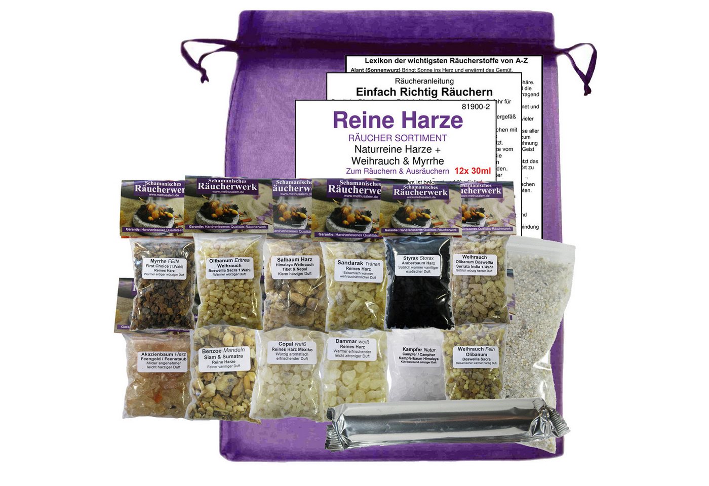 MyTobaQ Raumduft 16 teiliges Räuchersortiment mit Weihrauch, Myrrhe, Styrax uvm. (Sparset, 1-St., 12x Reine Harze a 30ml (360ml) + 4x Zubehör), Art. 81900-2