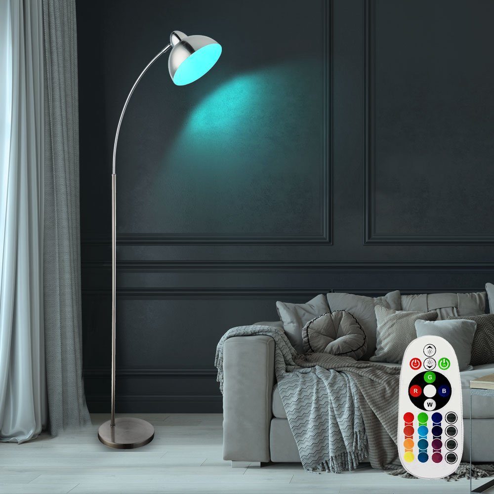 GLOBO LIGHTING LED Stehlampe, Leuchtmittel inklusive, Warmweiß, Bogen Leuchte Chrom Steh Lampe Fernbedienung Dimmer schwenkbar im Set