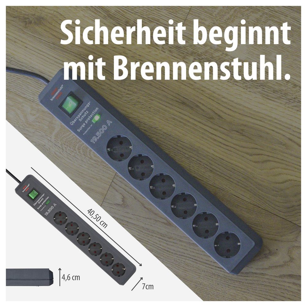 Brennenstuhl 6fach Überspannungsschutz-Steckdosenleiste 1159540366 Steckdosenleiste, Überspannungsschutz, mit Schalter, erhöhter Berührungsschutz – Bild 3 von 5