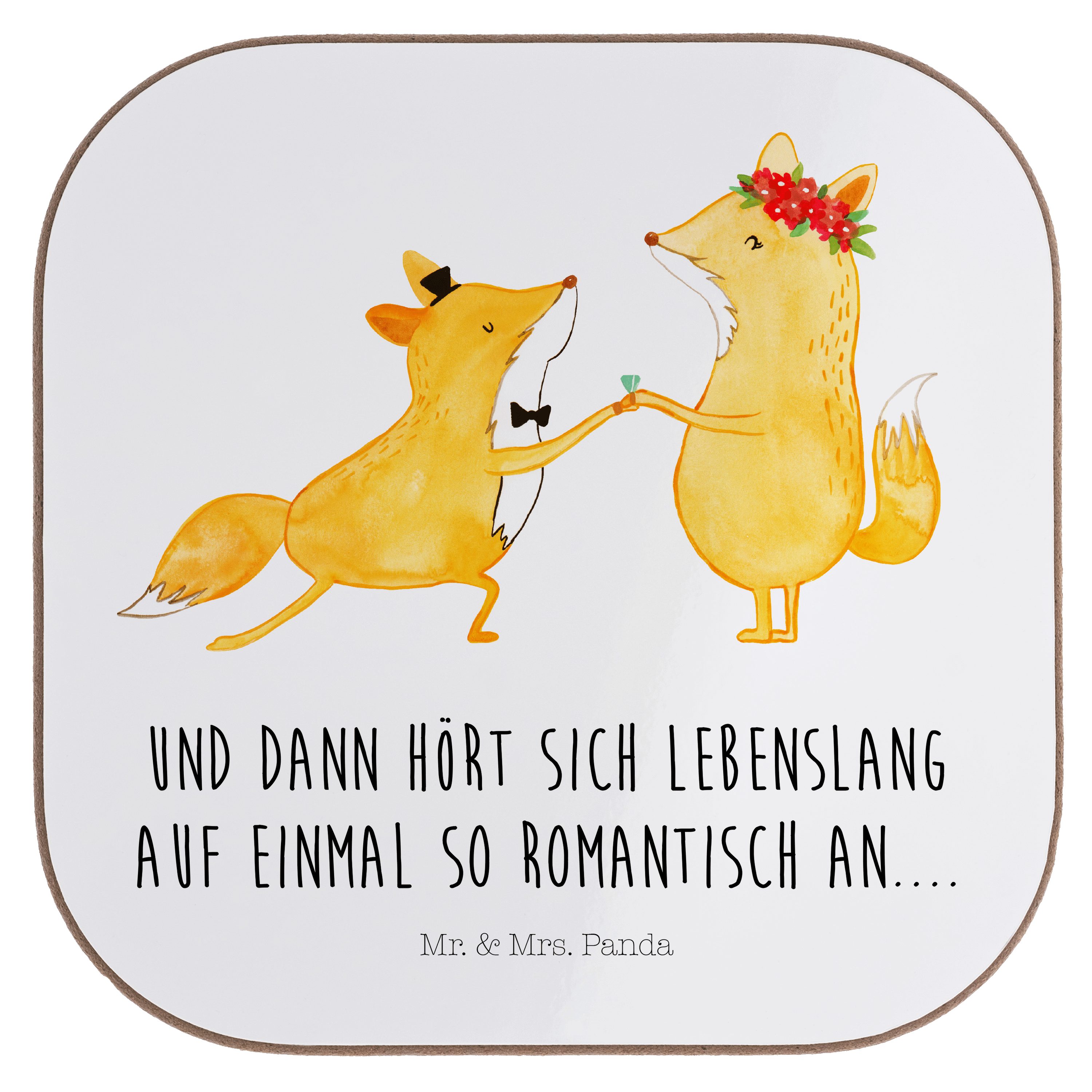 Mr. & Mrs. Panda Getränkeuntersetzer Füchse Hochzeit - Weiß - Geschenk, Hochzeitsgeschenke für Brautpaar, 1-tlg.
