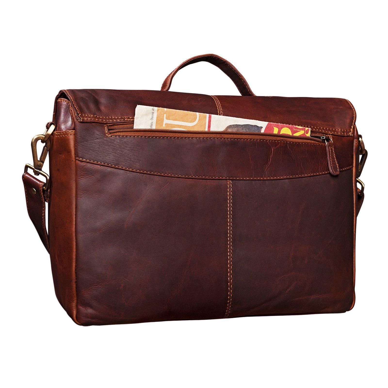 dunkelbraun groß - "Manuel" Leder cognac Laptoptasche Herren STILORD Aktentasche