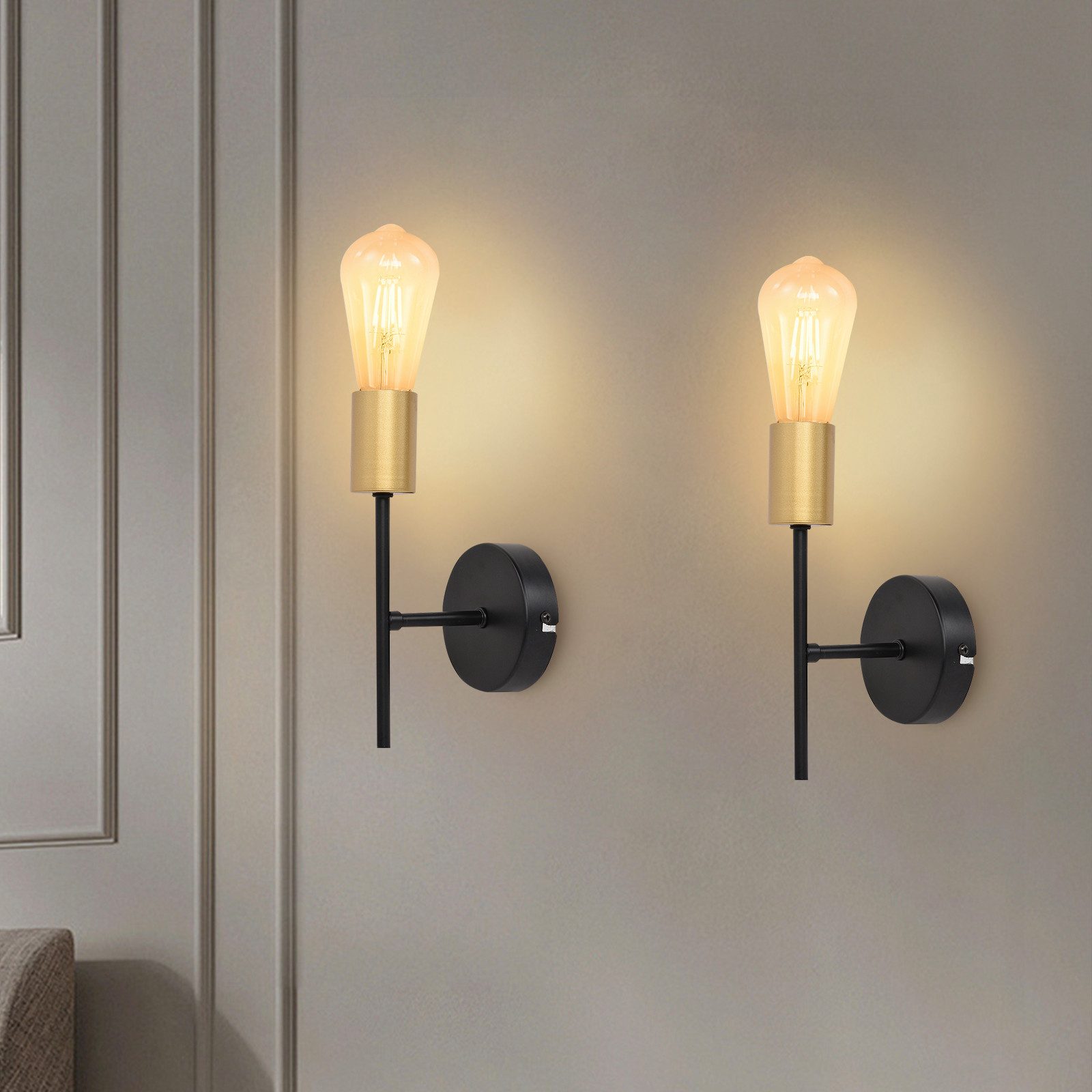 ZMH Wandleuchte Innen 2ER Schwarz-Gold E27 Industrial Flurlampe Retro für T günstig online kaufen