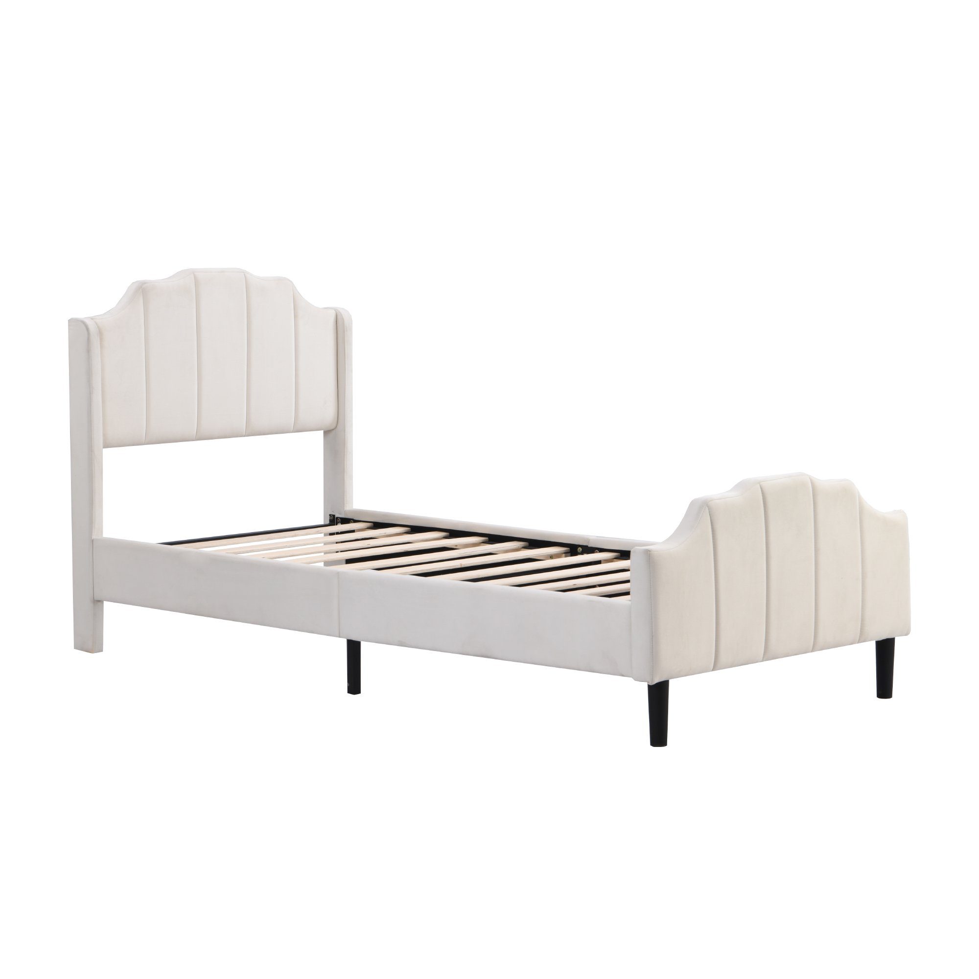 Polsterbett (Einzelbett 90 x 200 cm mit Kopfteil und Lattenrost), Jugendbett mit Gepolstertes Kopfteil, Bezug aus Samt