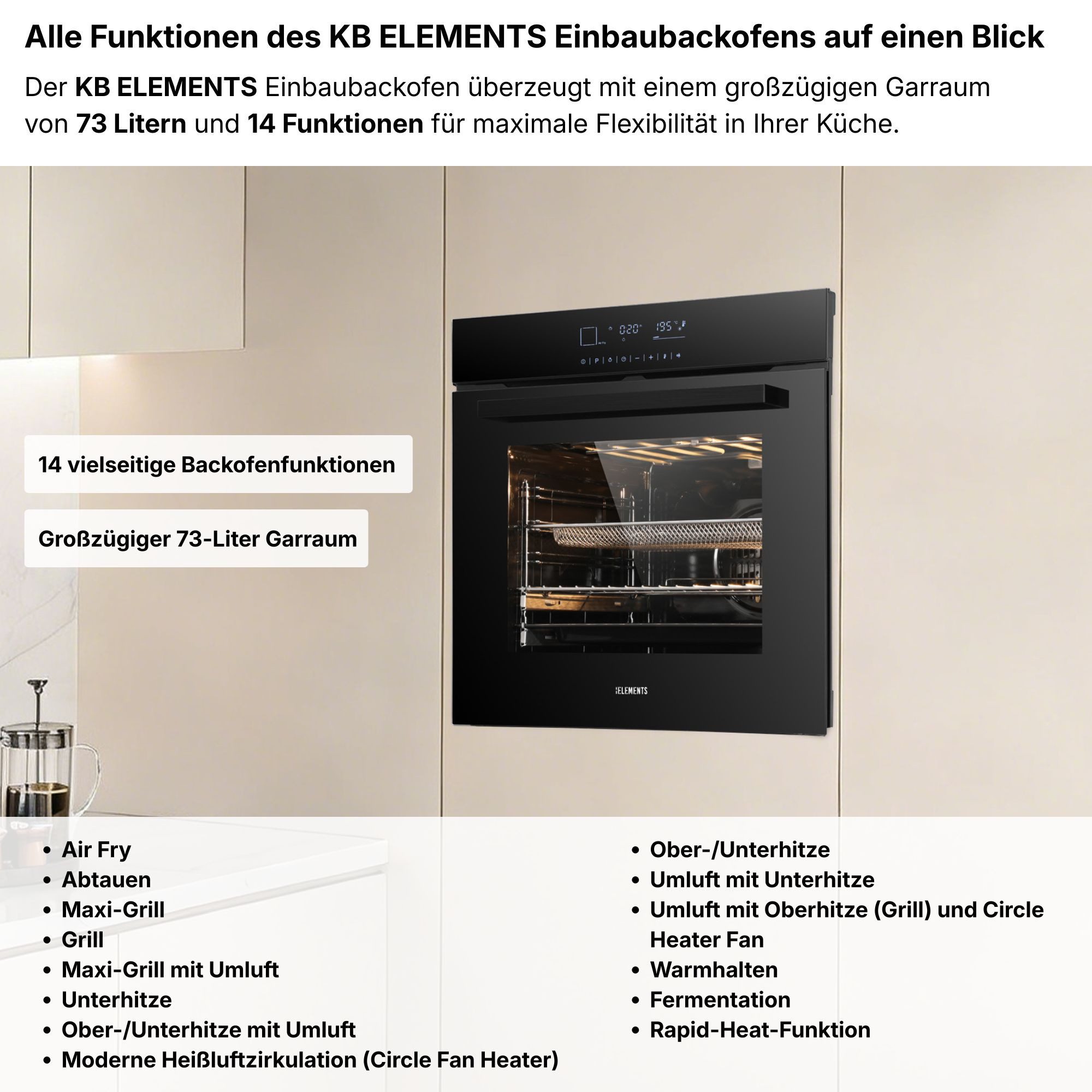 KB Elements Induktions Herd-Set Kratzfestes Induktion 60 cm mit Einbaubackofen 60 cm, mit 2-fach-Teleskopauszug, Einbaubackofen Full Touch, Kratzfestes Induktionskochfeld