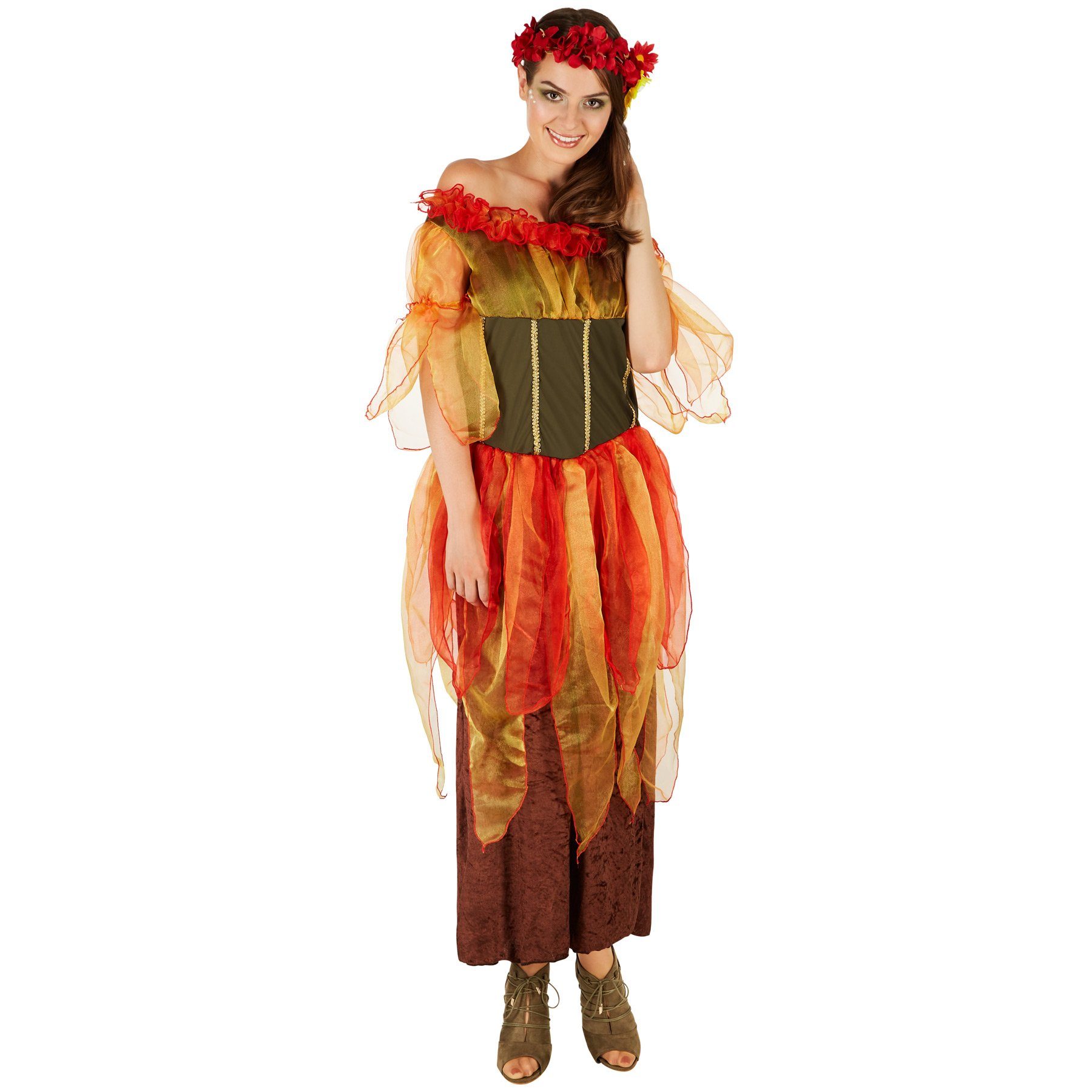 dressforfun Kostüm Elfe/Fee, in bunt, Das lange Kleid besteht aus mehreren Schichten, Gr. L, Kräftige Farben bringen das Outfit besonders zur Geltung