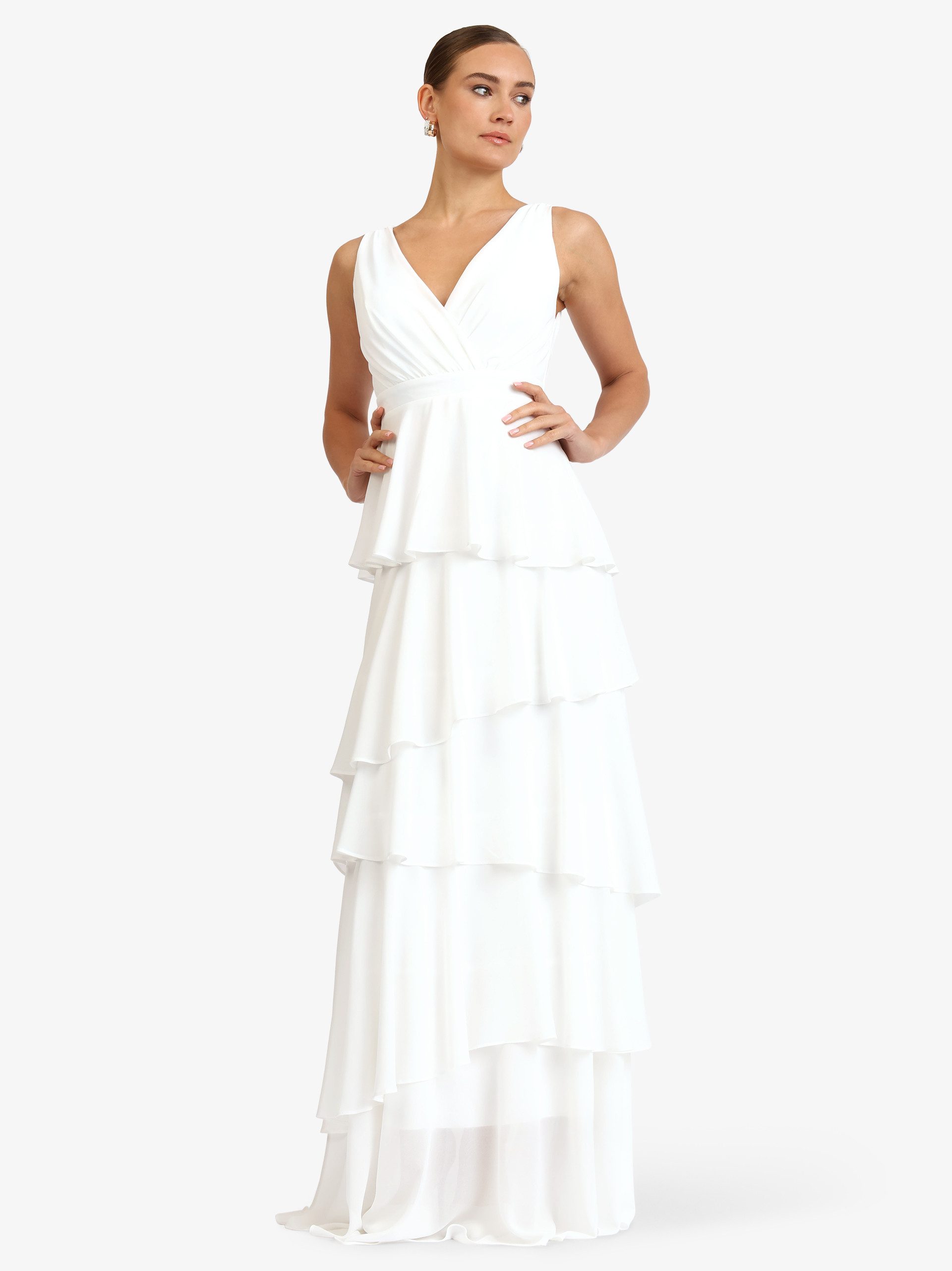 Kraimod Abendkleid mit Volantstufen und V-Ausschnitt