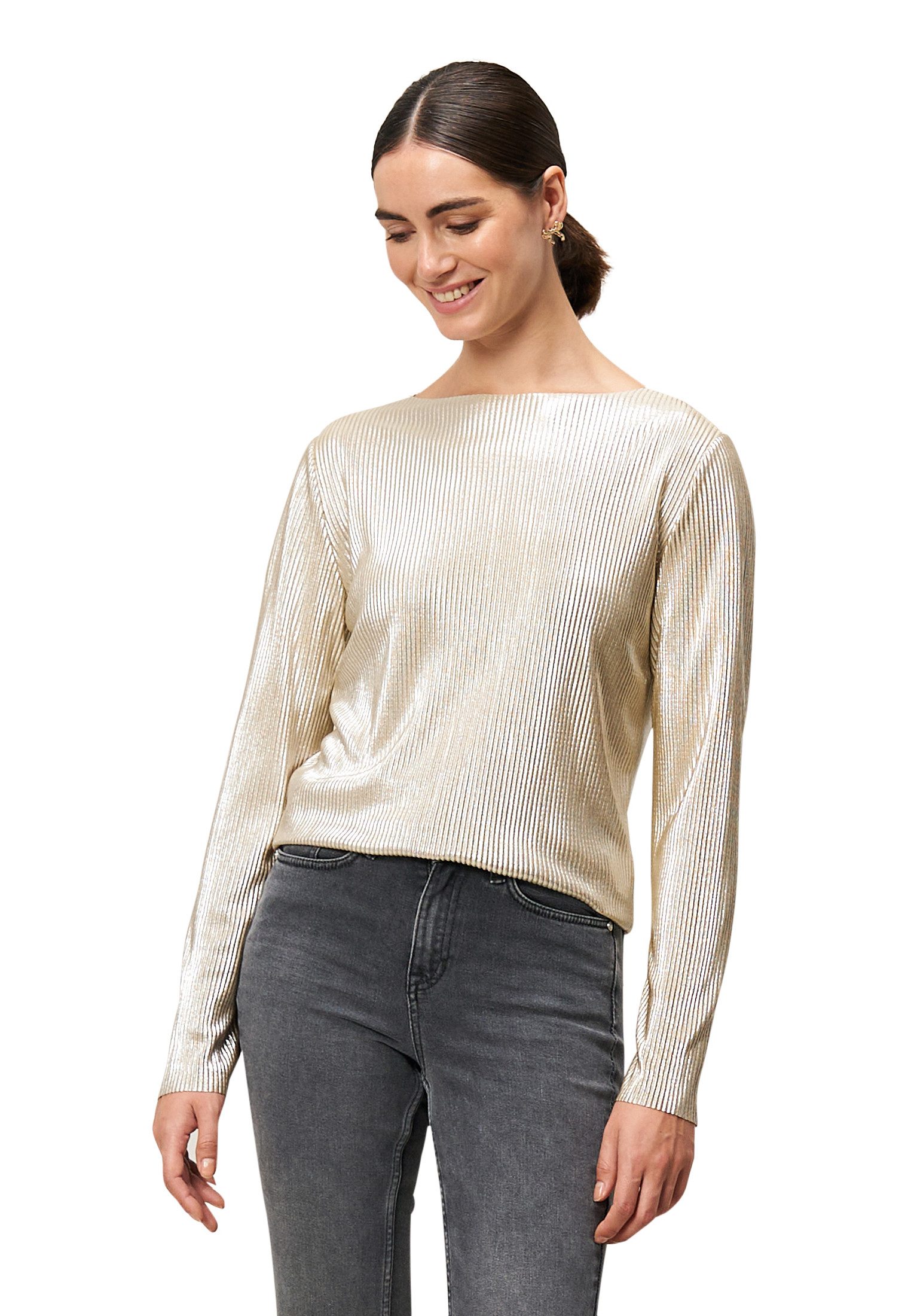 Zero Kurzarmshirt Damen Plissee-Shirt strukturiert (1-tlg) Falten günstig online kaufen