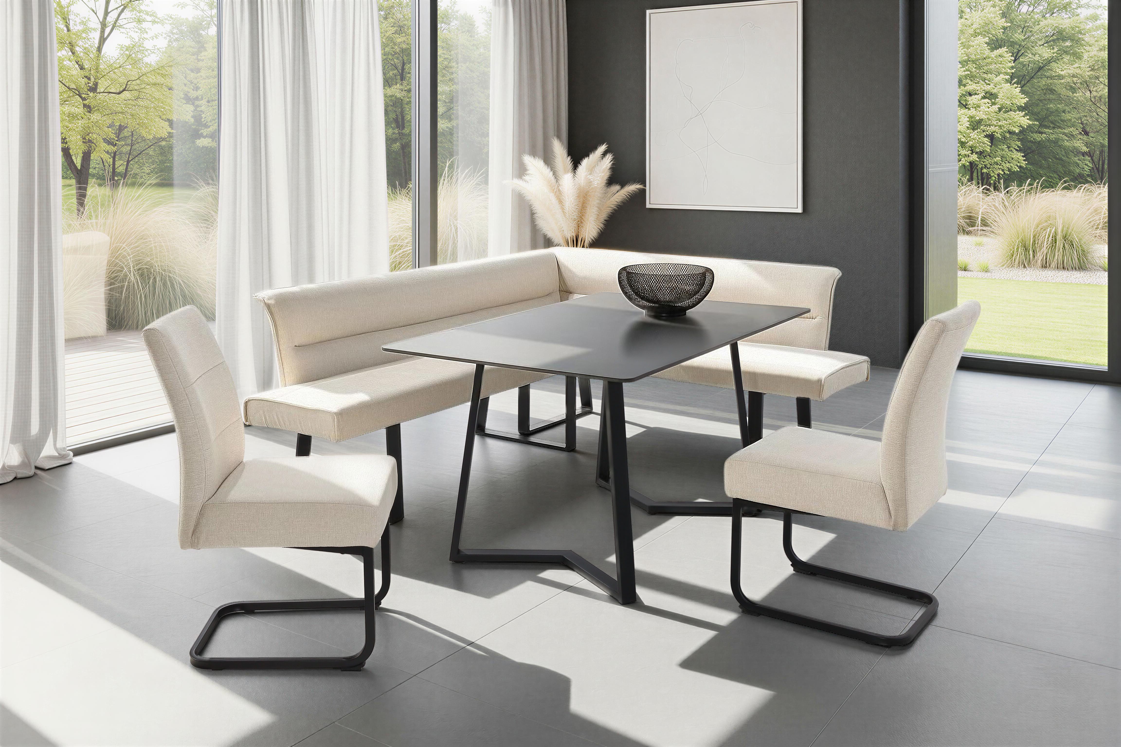 OTTO home Eckbankgruppe Tisch, Bank und 2 Stühle, Taschenfederkern, (Set, 4-tlg), Tisch (140x90cm) schwarz, Bank und Stühle anthrazit oder beige