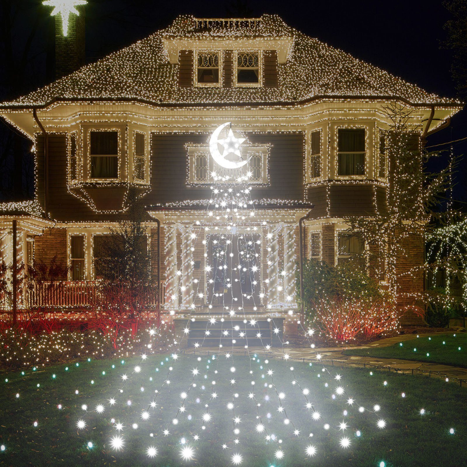 Topper Sunicol LED-Lichterkette Weiß Wasserfall Weihnachtsbaum Star, LED 8 350-flammig, Timer Lichterkette, Modi,