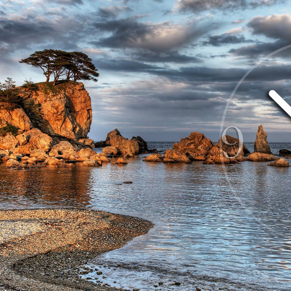 Wanduhr 3D Alu-Dibond) Küste aus Wanduhr leises Felsen 50x70 4mm Optik (Einzigartige dixtime XXL 3D-Optik Meer Uhrwerk Dixtime cm
