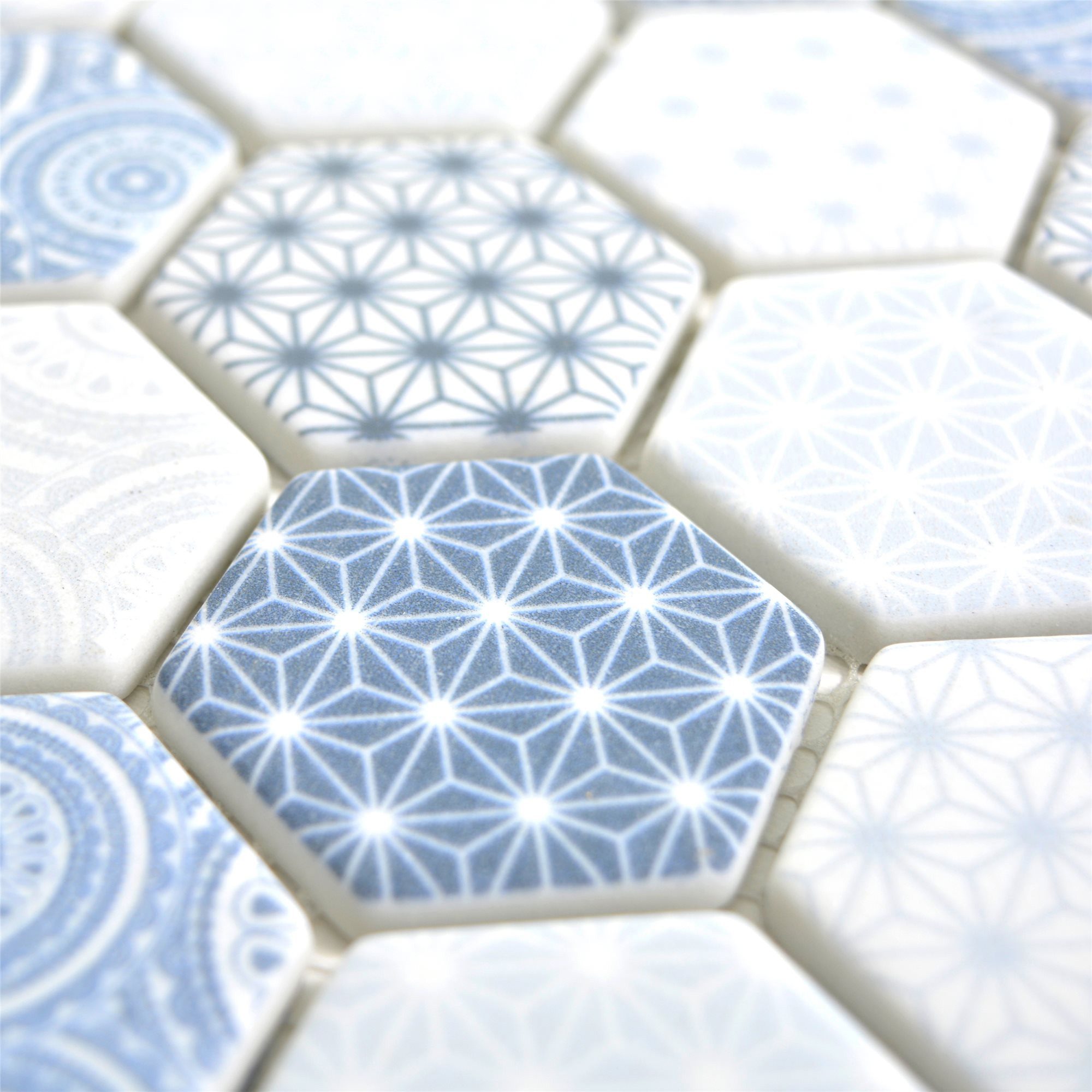 Mosafil Mosaikfliesen Glasmosaik Fliesen Acapella Hexagon, Glas 28.000x32.400, hellblau, Eco Glas - Verlegefertig auf ein Netz geklebt - Frostsicher -