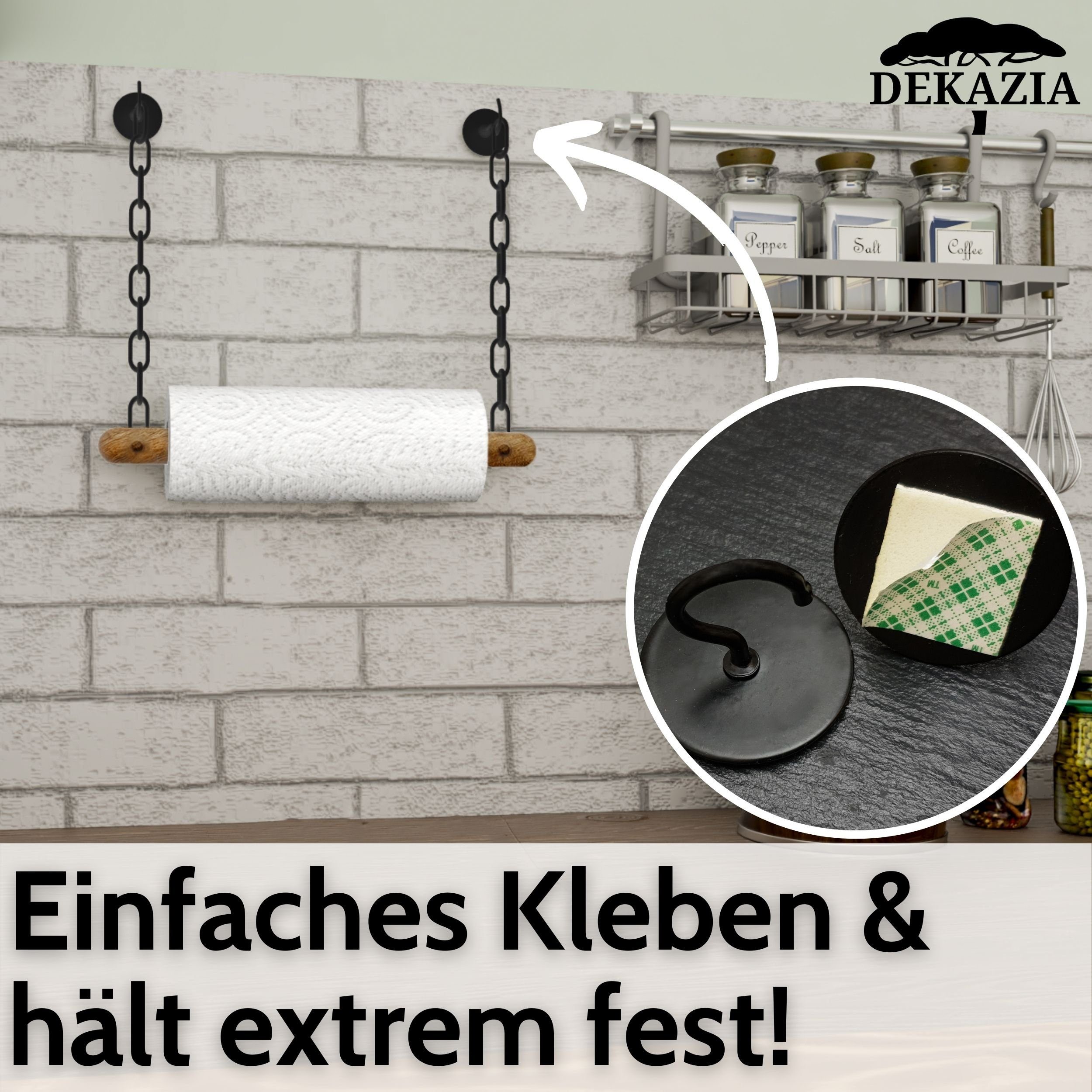 DEKAZIA Küchenrollenhalter ohne Bohren Holz Wandrollenhalter Papierrollenhalter, (Halter Küchenrolle Küchenpapierhalter), Selbstklebend Papierhalte Serviettenhalter