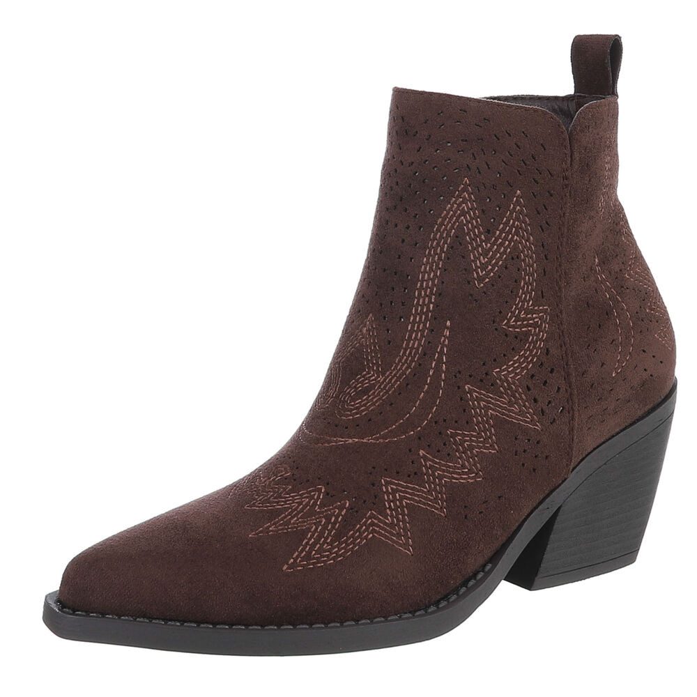 Ital-Design Perforierte Damen Ankle Boots mit bequemem Absatz Westernstiefe günstig online kaufen
