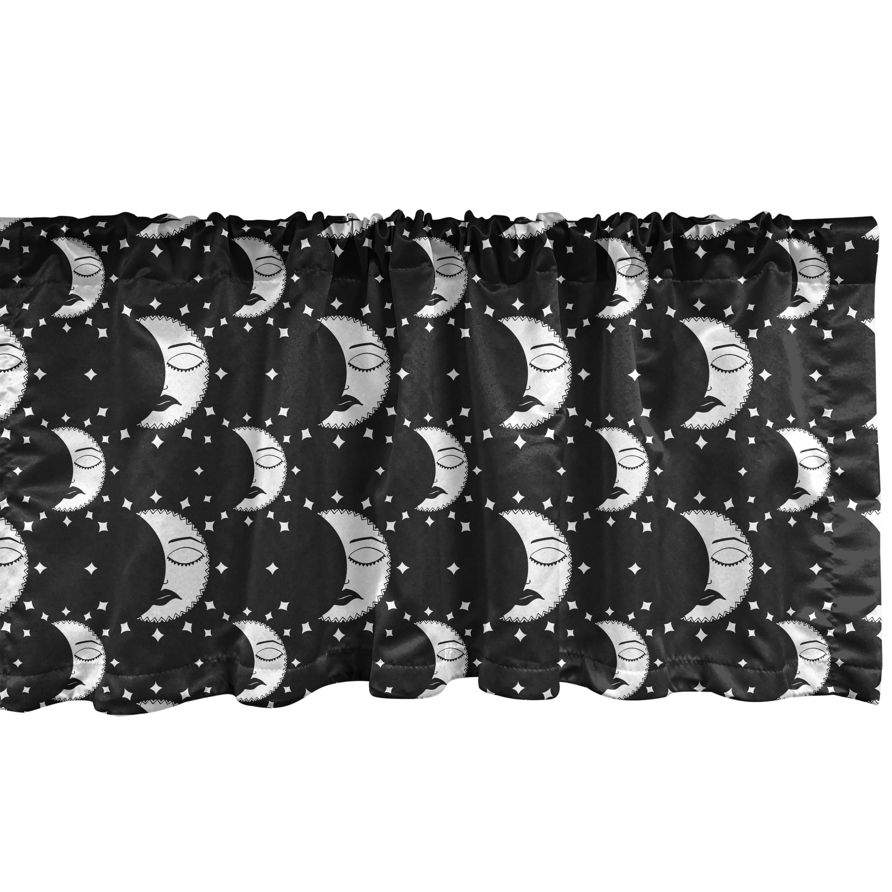 Scheibengardine Vorhang Volant für Küche Schlafzimmer Dekor mit Stangentasche, Abakuhaus, Microfaser, Mond-Strahlen Crescent mit weiblichem Gesicht