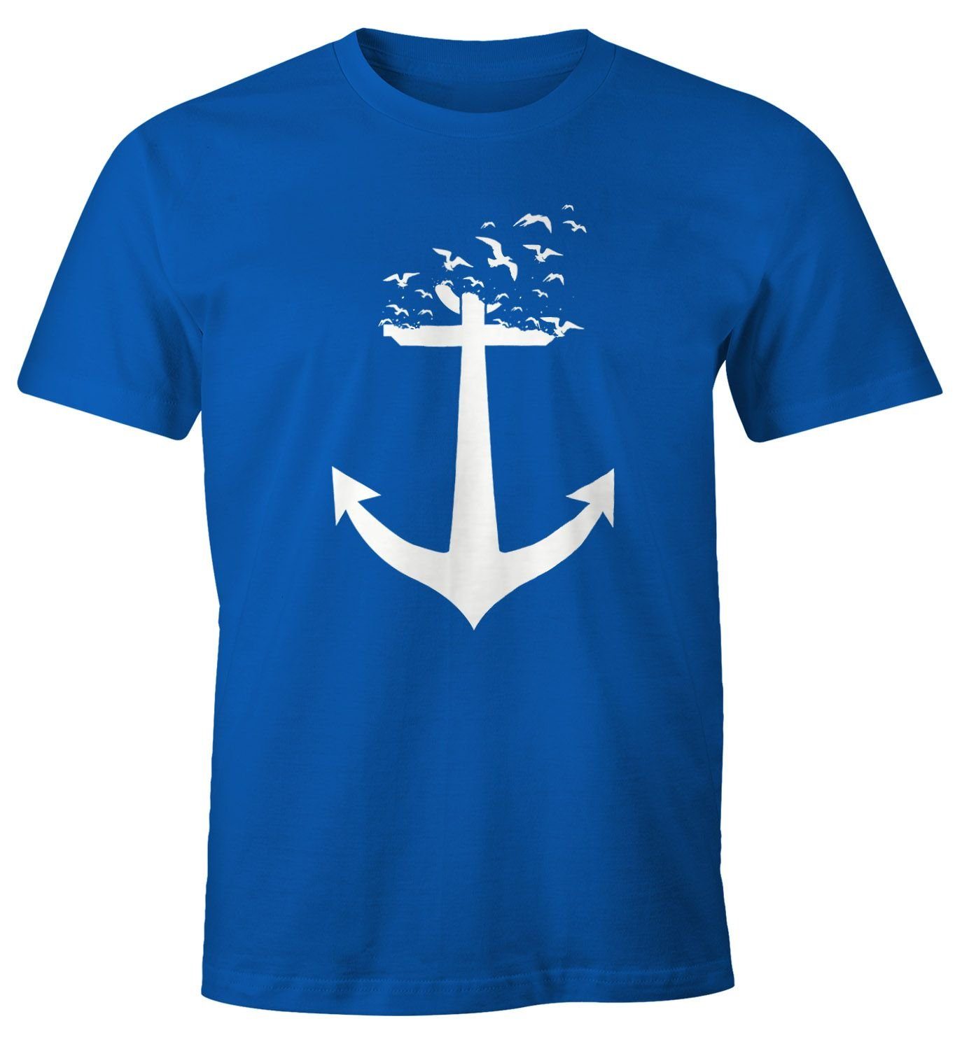 MoonWorks Print-Shirt Herren T-Shirt Anker Vögel Birds II Shirt Moonworks® mit Print blau