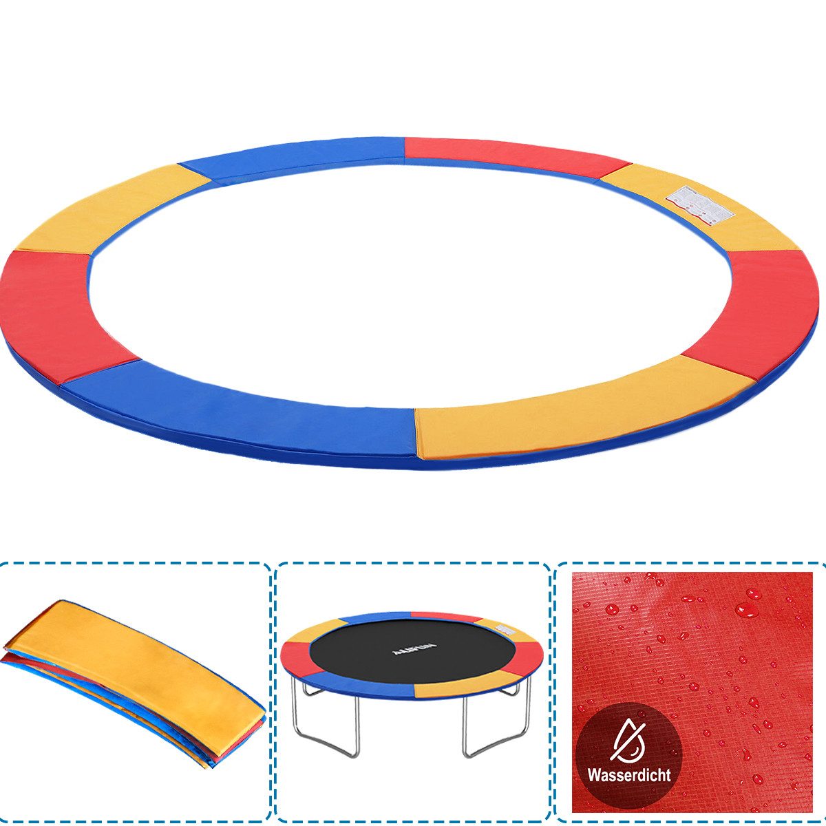 FIVMEN Trampolin-Randabdeckung Federabdeckung, Randschutz Sicherheitsmatte UV-resistent, UV-Beständigkeit Reißfest, 30cm Breite mit Blau/Mehrfarbig