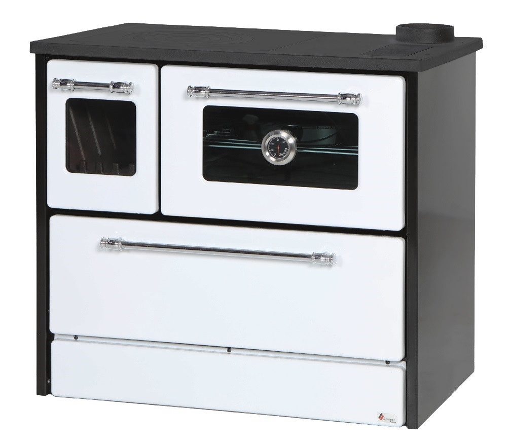 SimgeSoba Festbrennstoffherd EEK A Küchenofen Holzherd 701-G Omega weiß, rechte Version, 9,18 kW