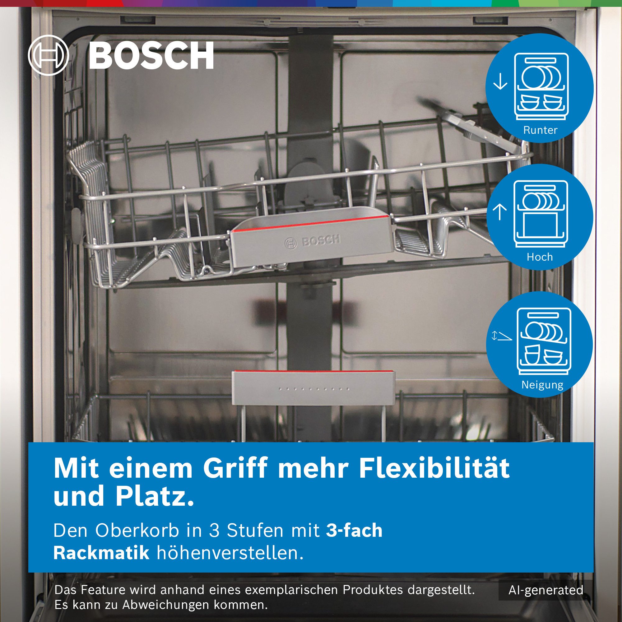 BOSCH Standgeschirrspüler Serie 2 SMS2HVI06E, 14 Maßgedecke, Flexibilität in der dritten Beladungsebene dank VarioSchublade – Bild 5 von 5