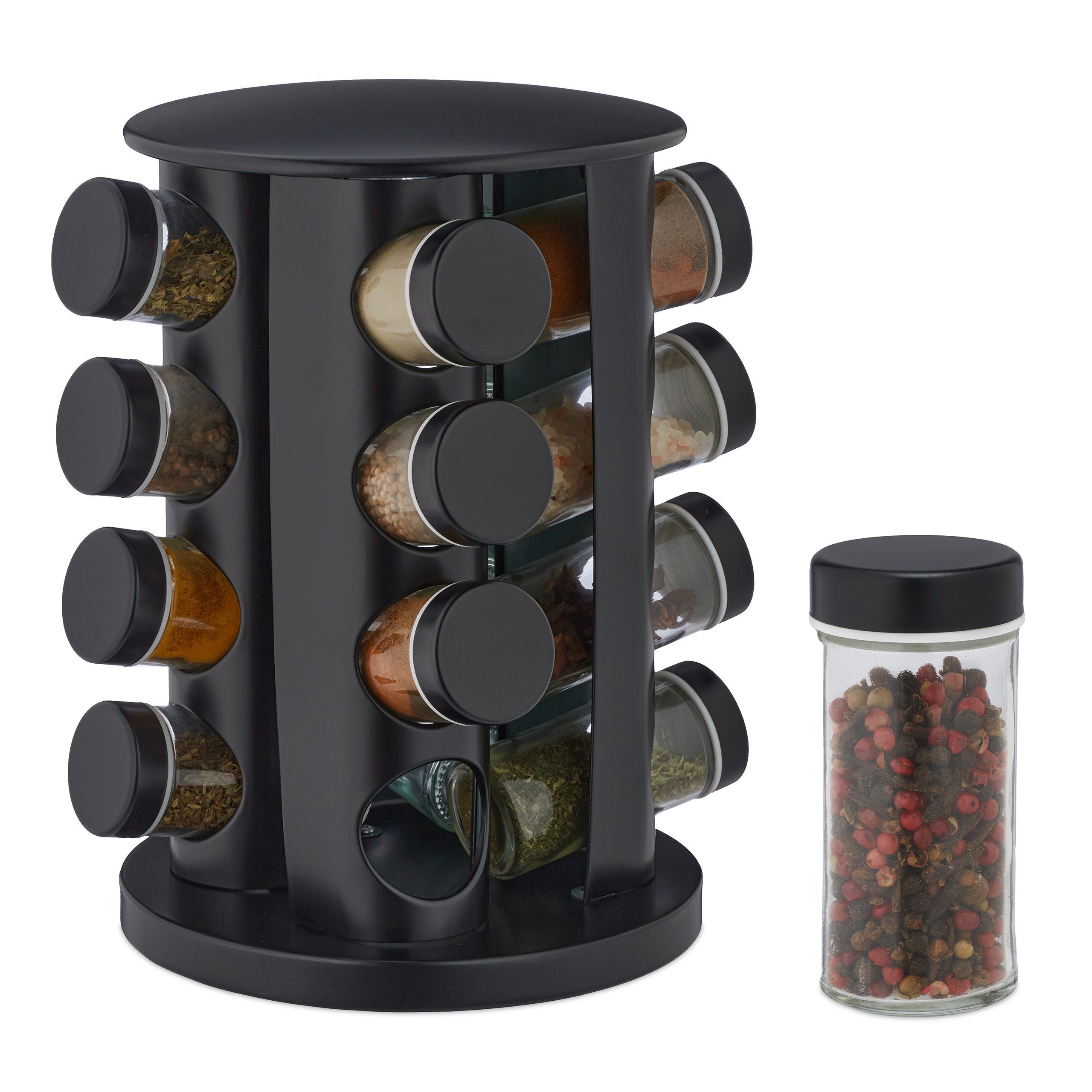 relaxdays Gewürzregal Gewürzkarussell mit 16 Gläsern günstig online kaufen