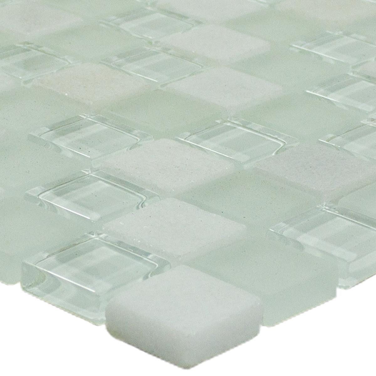 Mosafil Mosaikfliesen Glas Naturstein Mosaikfliese Sagura Weiß, Marmor 30.000x30.000, weiß, Frostsicher