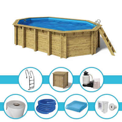 Paradies Pool Pool, Holzpool Cariba 657x407x138cm, Folie blau 0,8mm