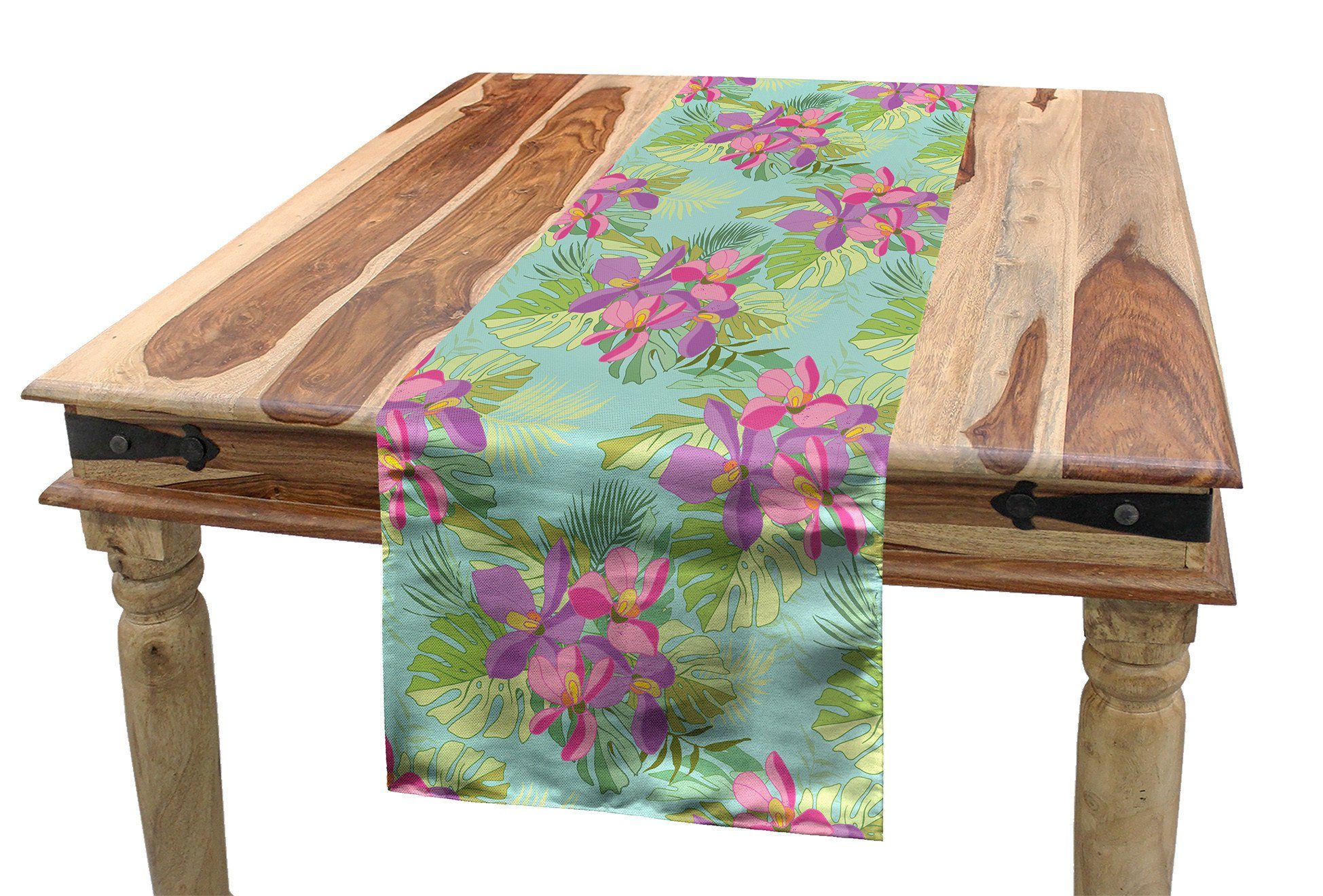 Abakuhaus Tischläufer Esszimmer Küche Rechteckiger Dekorativer Tischläufer, Exotisch Rosa und lila Orchideen-Blüte