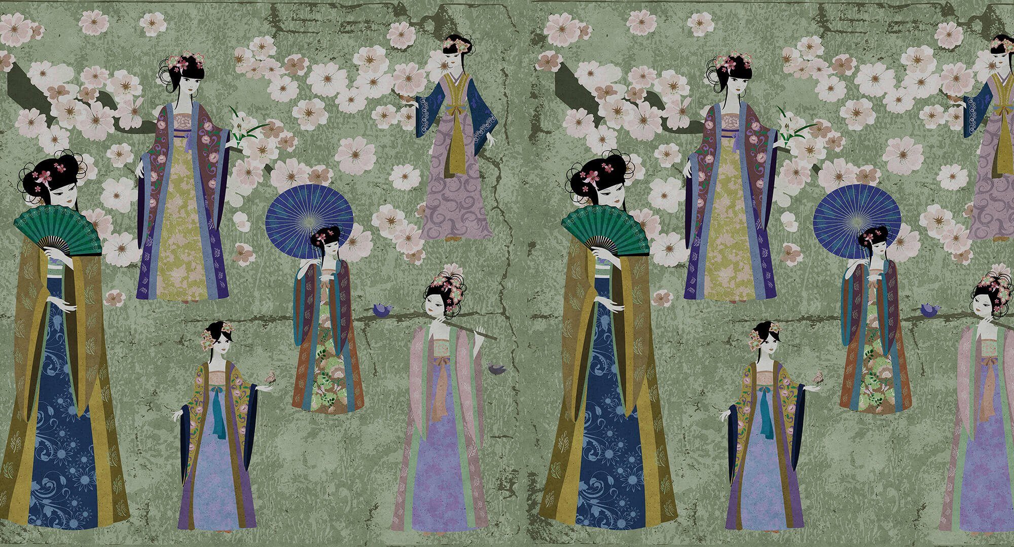 KUNSTLOFT Vliestapete Kimono 1 5x2.7 m, leicht glänzend, lichtbeständige Design Tapete
