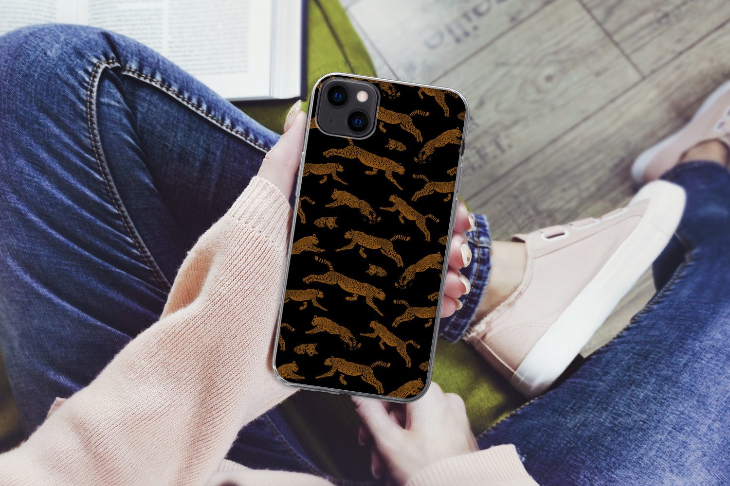 MuchoWow Handyhülle für Apple iPhone 13 mini Panther - Muster - Tiere - Schwarz - Braun, Smartphone-Bumper, Print, Handy Schutzhülle Dünn
