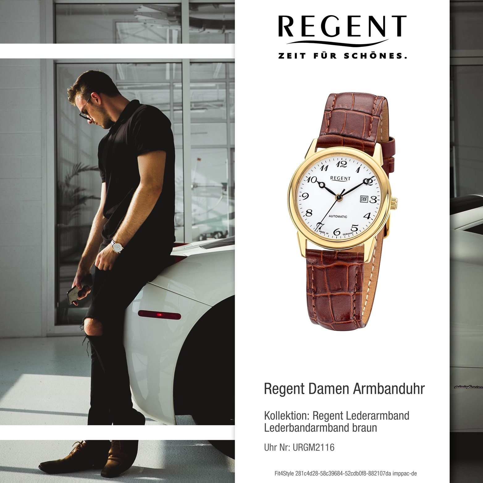 Regent (ca. Analog, braun, mittel 32mm) Damenuhr Damen Gehäuse, Quarzuhr Lederbandarmband rundes Regent Armbanduhr