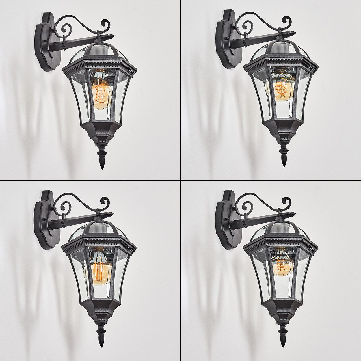 hofstein Außen-Wandleuchte Außenwandlampe aus Metall/Glas in Schwarz/Klar, ohne Leuchtmittel, Außenwandleuchte im Retro/Vintage/Antik/Landhaus-Design, E27, IP44
