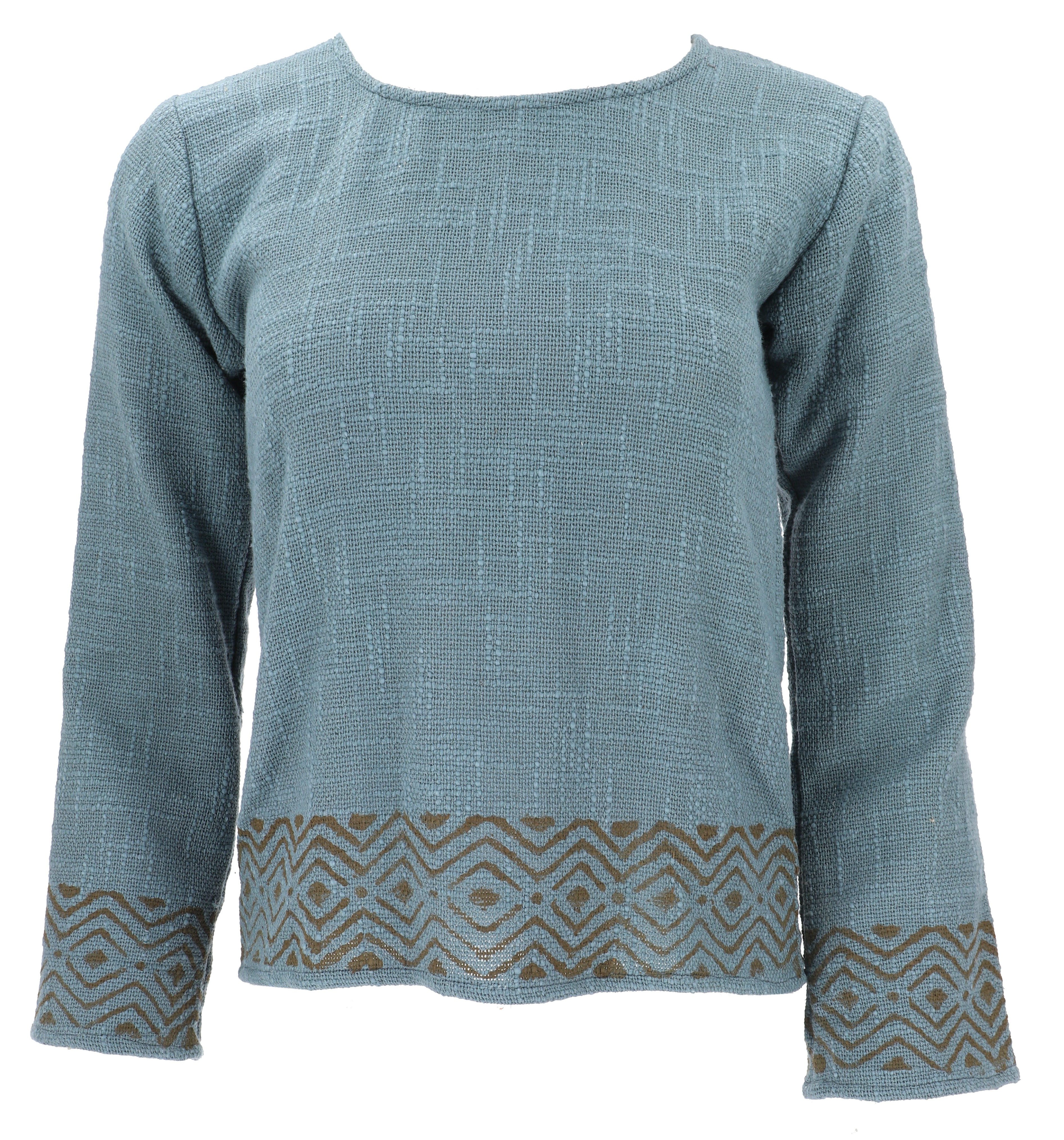 Guru-Shop Longsleeve Natürliches Shirt mit handgefertigtem Druck -.. alternative Bekleidung