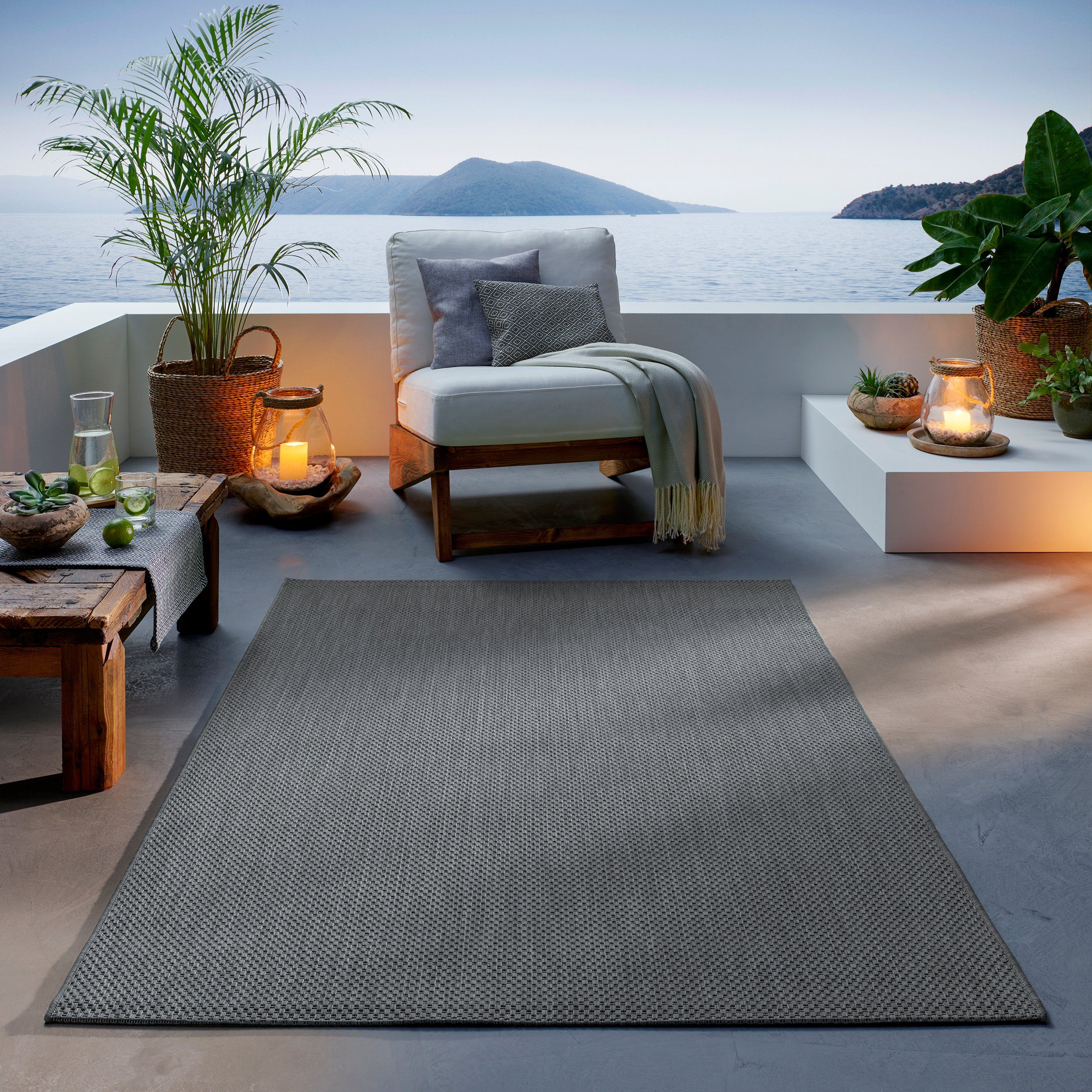 Teppich Outdoor & Indoor Teppich, rechteckig, Wohnzimmer Höhe: Anthrazit 80 Terrasse Bad TaCa Home, Balkon 150 - x 7 Garten mm, Küche, cm
