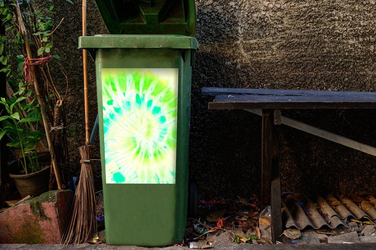 Gelb Mülleimer-aufkleber, Mülltonne, Wandsticker MuchoWow Grün Sticker, St), Abfalbehälter Container, - - (1 Krawattenfärbung