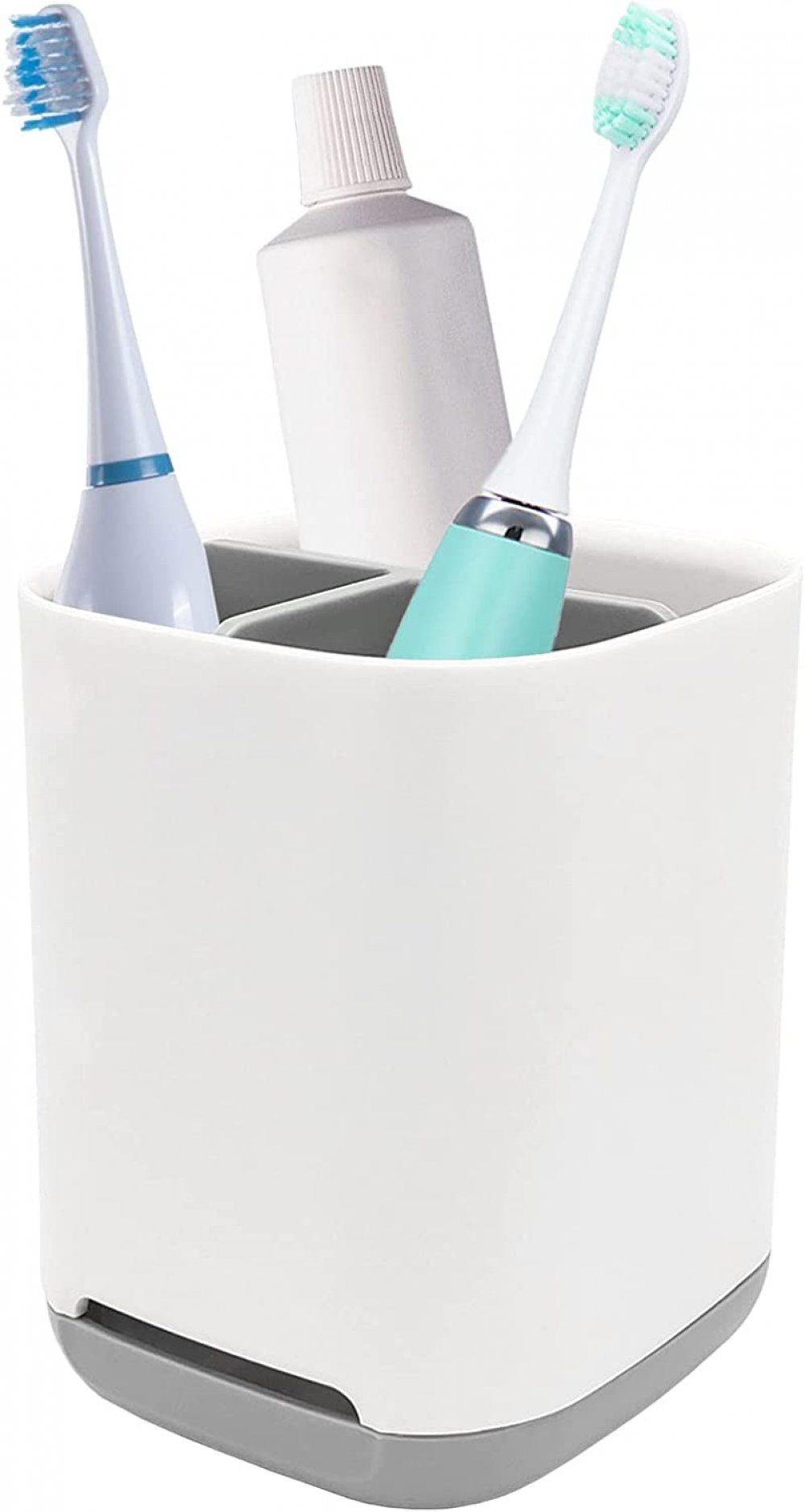 TUABUR Zahnbürstenhalter ZBH mit Anti-Rutsch, Kunststoff, abnehmbar, 3 Fächer, Organizer. grau
