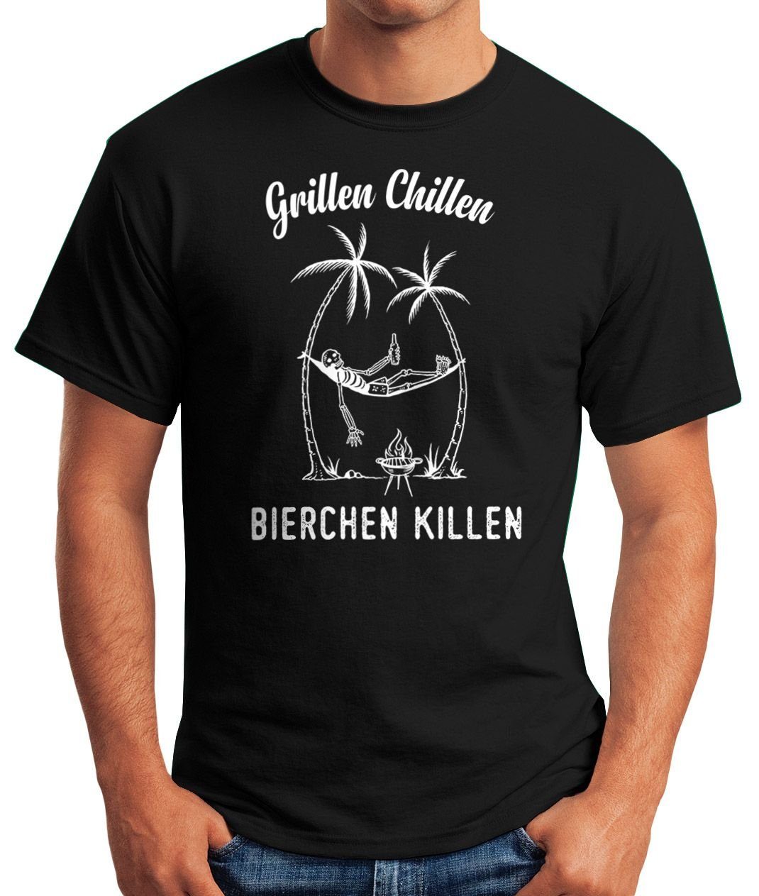 mit Moonworks® Chillen Print Print-Shirt Killen Grillen lustig Bierchen Herren T-Shirt Spruch MoonWorks Fun-Shirt