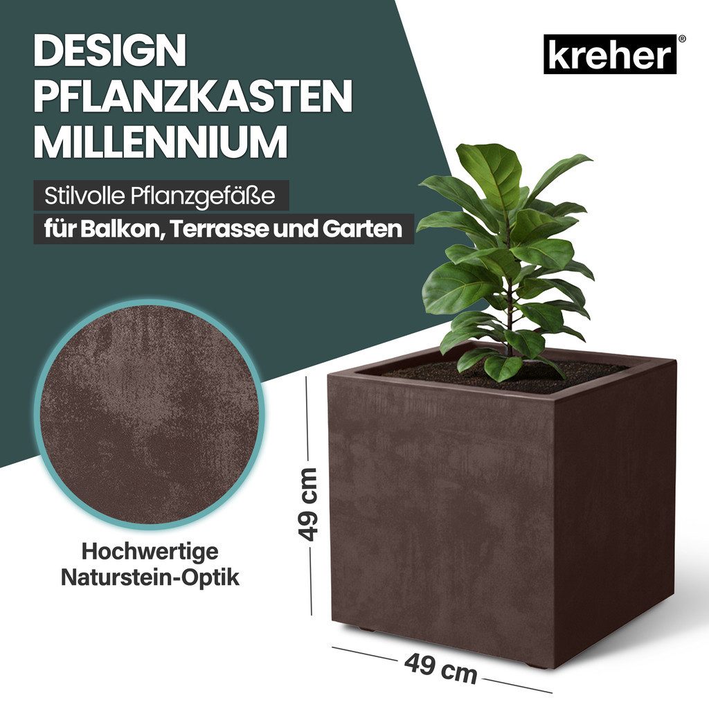 Kreher Pflanzkübel 'Millennium' aus Kunststoff 80 Liter, eckig, 2 Stück (Farbe wählbar)