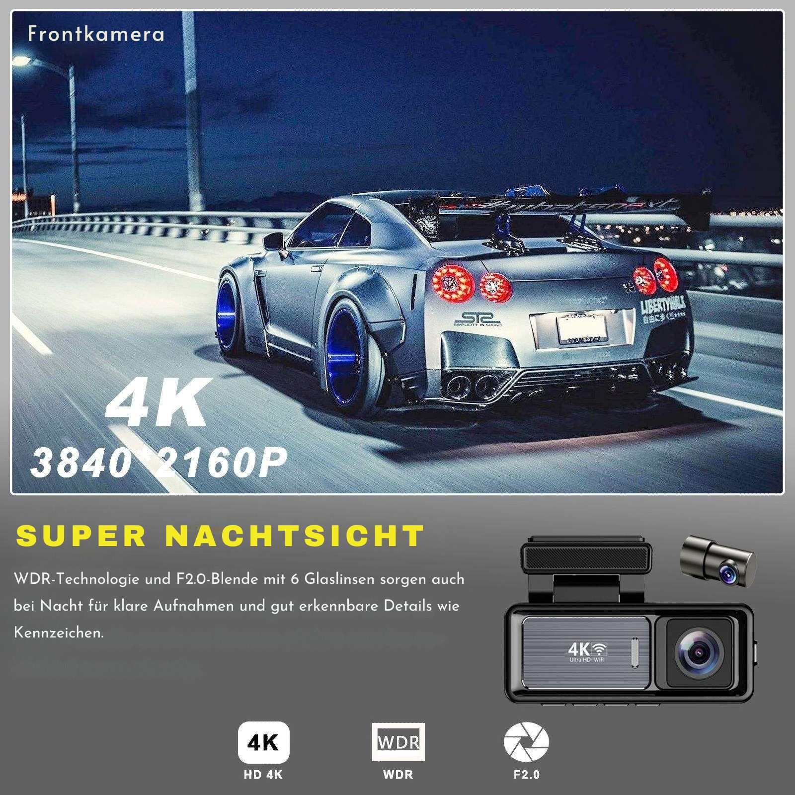 Goldstern-Tech BM06 Pro Dashcam (4K Ultra HD, WLAN, Dashcam mit Front- & Rückkamera, Front 170° & Rückkamera 140°, HDR, GPS, G-Sensor, Parküberwachung)